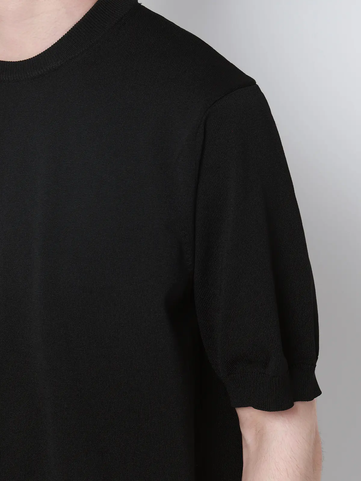 冷たいオフィT/Tシャツ/半袖/ウォッシャブル/接触冷感/リネンライクプレーティング天竺/無地 ブラック S
