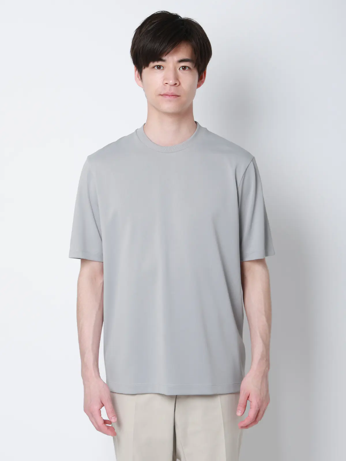 オフィT／Tシャツ／半袖／ウォッシャブル／形態安定／プレーティング天竺／無地 ライトグレー S