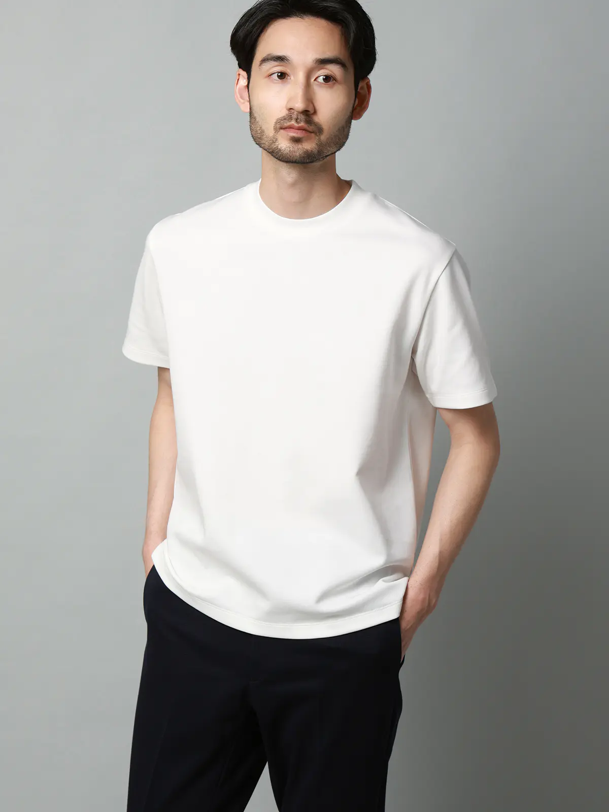 Tシャツ／半袖／ウォッシャブル／吸水速乾／UVカット／プレーティング天竺／無地 ホワイト S