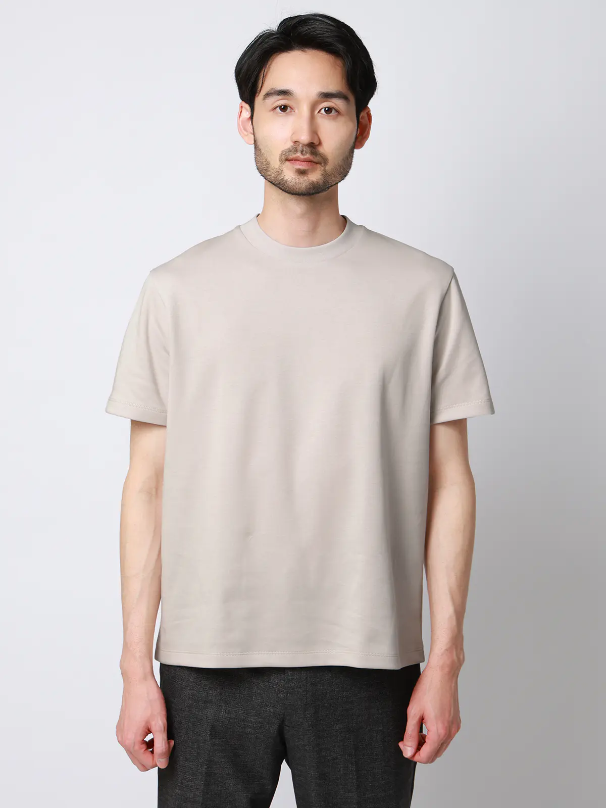 Tシャツ/半袖/ウォッシャブル/吸水速乾/UVカット/プレーティング天竺/無地 ライトグレー M