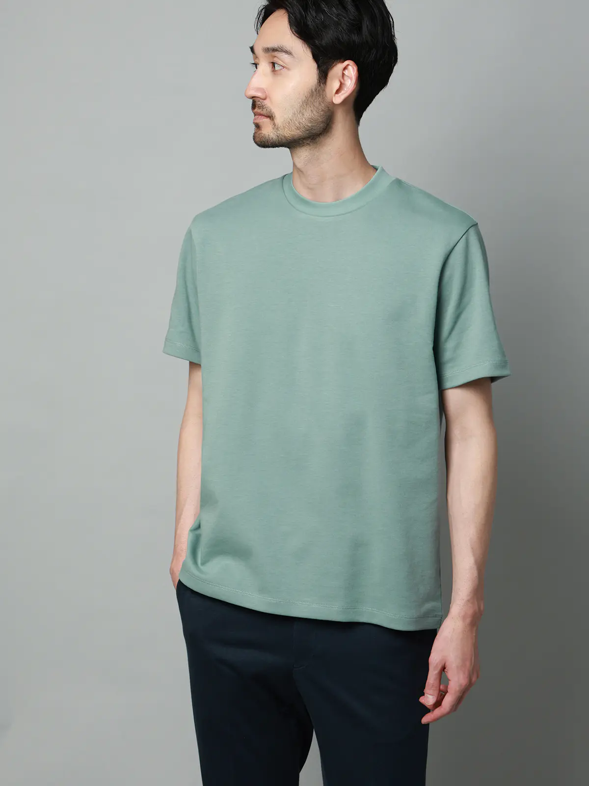 Tシャツ／半袖／ウォッシャブル／吸水速乾／UVカット／プレーティング天竺／無地 グリーン S