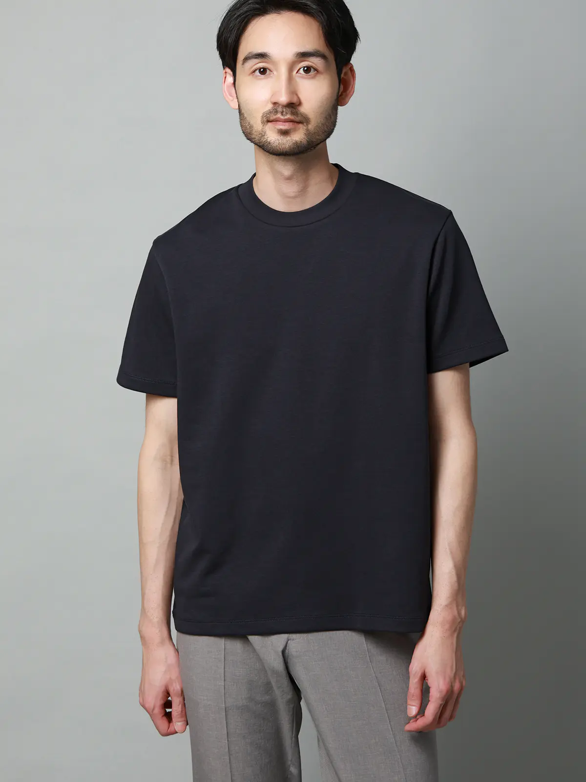 Tシャツ／半袖／ウォッシャブル／吸水速乾／UVカット／プレーティング天竺／無地 ネイビー S