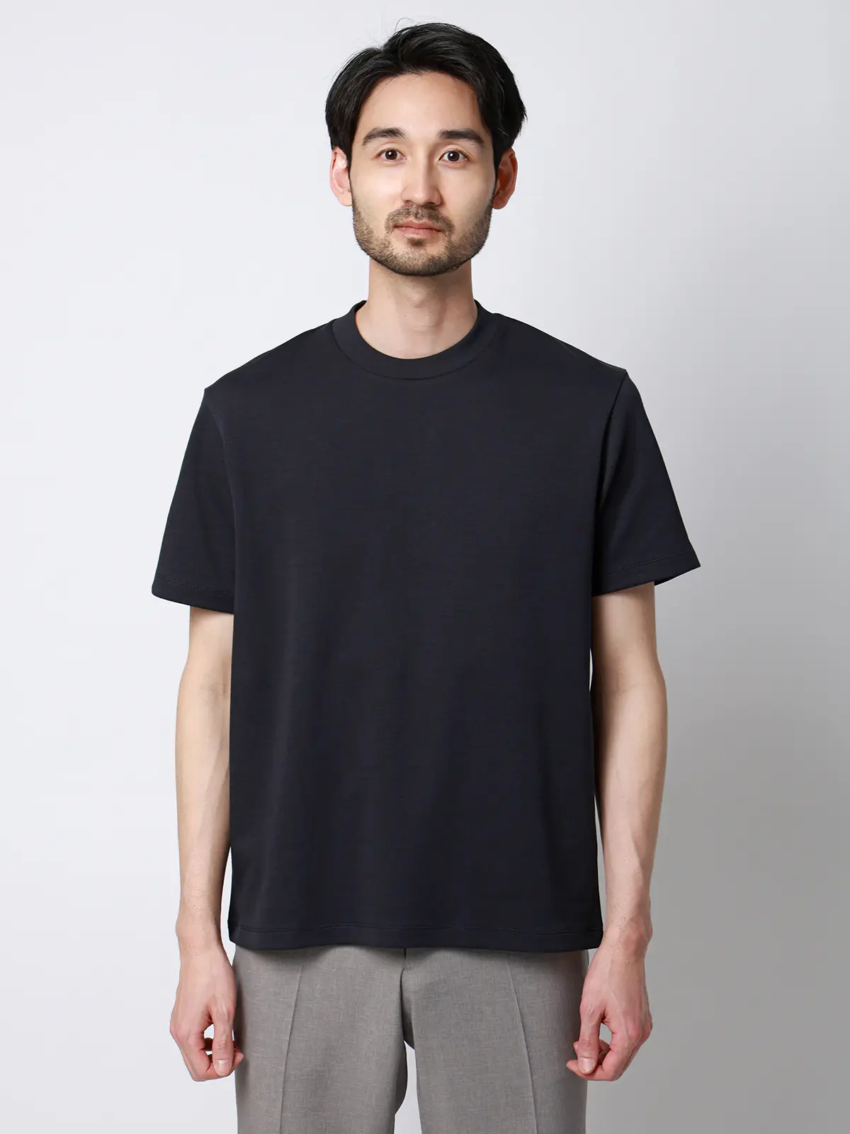 Tシャツ／半袖／ウォッシャブル／吸水速乾／UVカット／プレーティング天竺／無地 ネイビー S