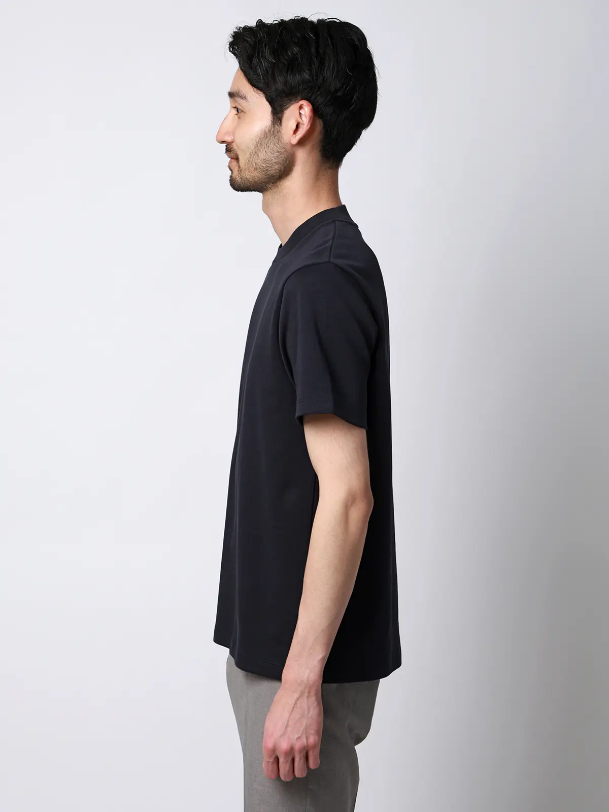 Tシャツ／半袖／ウォッシャブル／吸水速乾／UVカット／プレーティング天竺／無地 ネイビー S