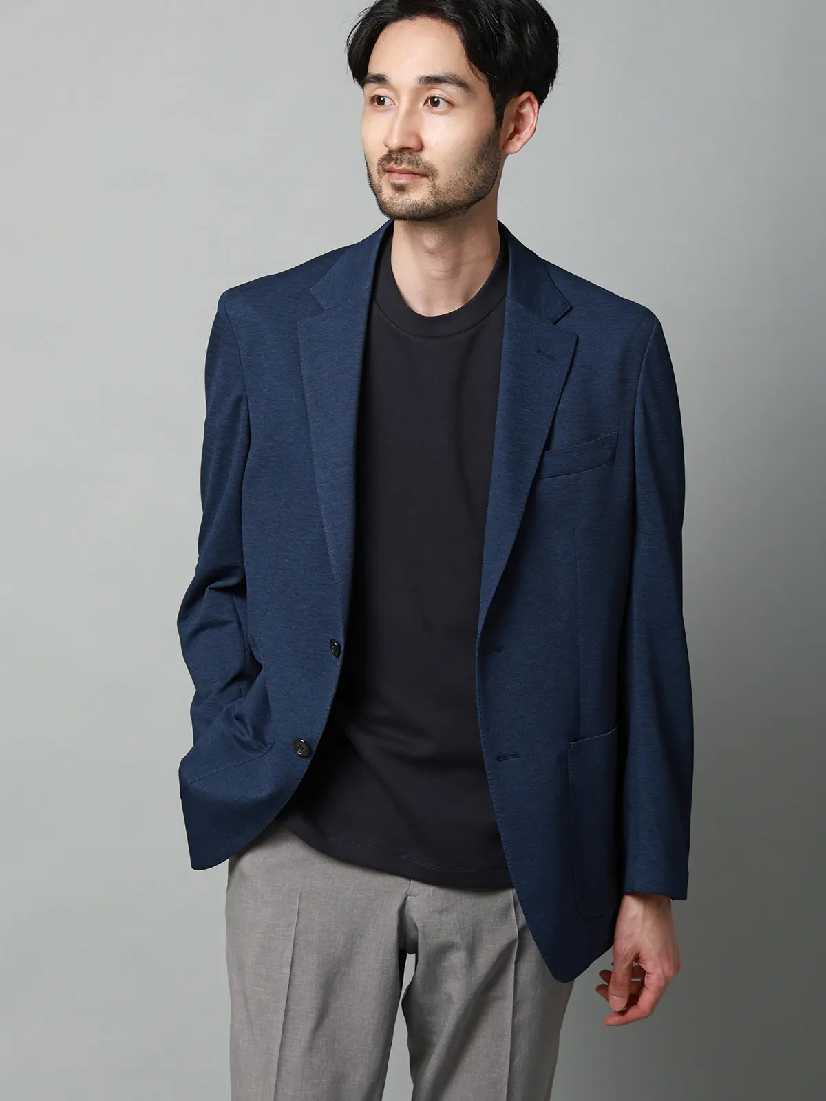 Tシャツ／半袖／ウォッシャブル／吸水速乾／UVカット／プレーティング天竺／無地 ネイビー S