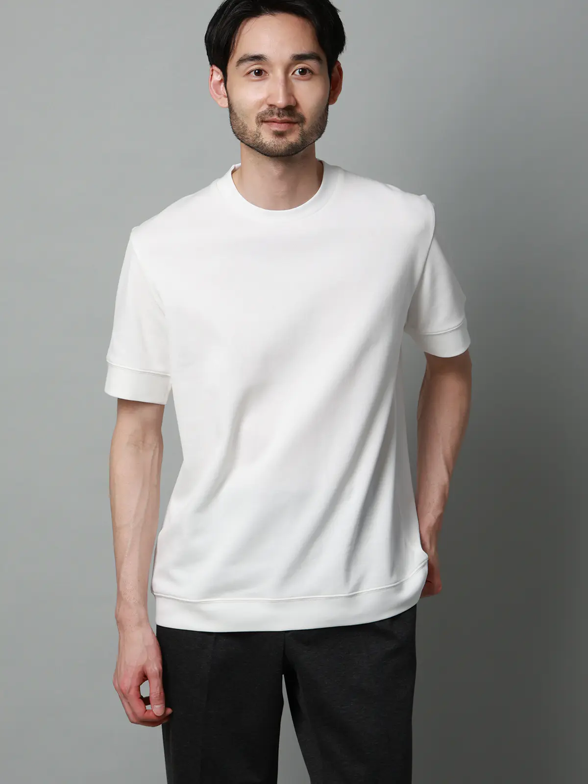 Tシャツ／半袖／ウォッシャブル／吸水速乾／UVカット／プレーティング鹿の子／無地 ホワイト S