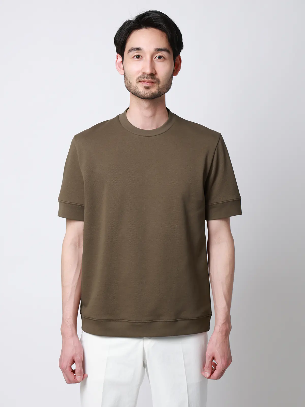 Tシャツ／半袖／ウォッシャブル／吸水速乾／UVカット／プレーティング鹿の子／無地 ブラウン S