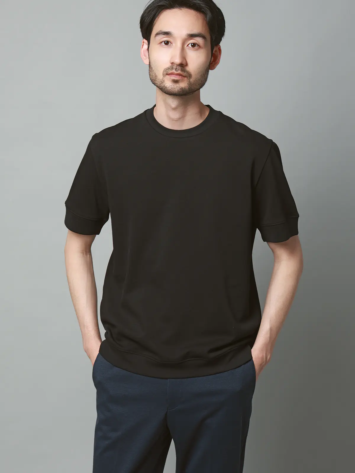 Tシャツ/半袖/ウォッシャブル/吸水速乾/UVカット/プレーティング鹿の子/無地 ブラック S