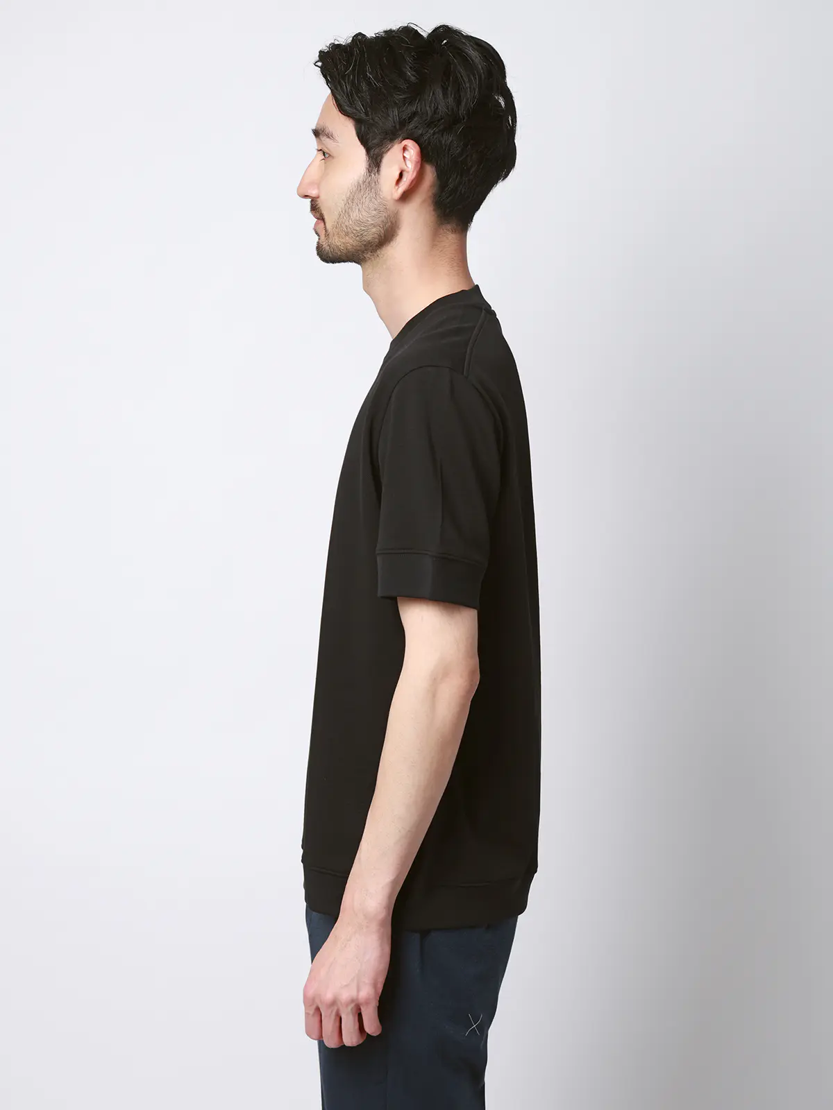 Tシャツ/半袖/ウォッシャブル/吸水速乾/UVカット/プレーティング鹿の子/無地 ブラック S