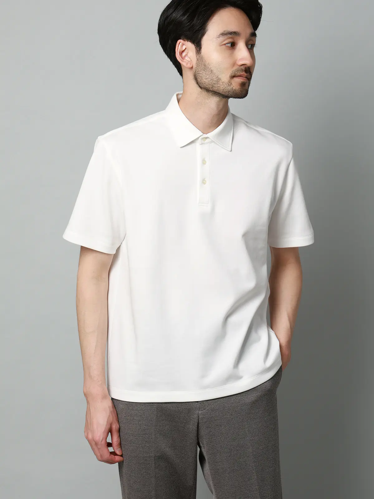 ポロシャツ／半袖／ウォッシャブル／吸水速乾／UVカット／プレーティング天竺／無地 ホワイト S