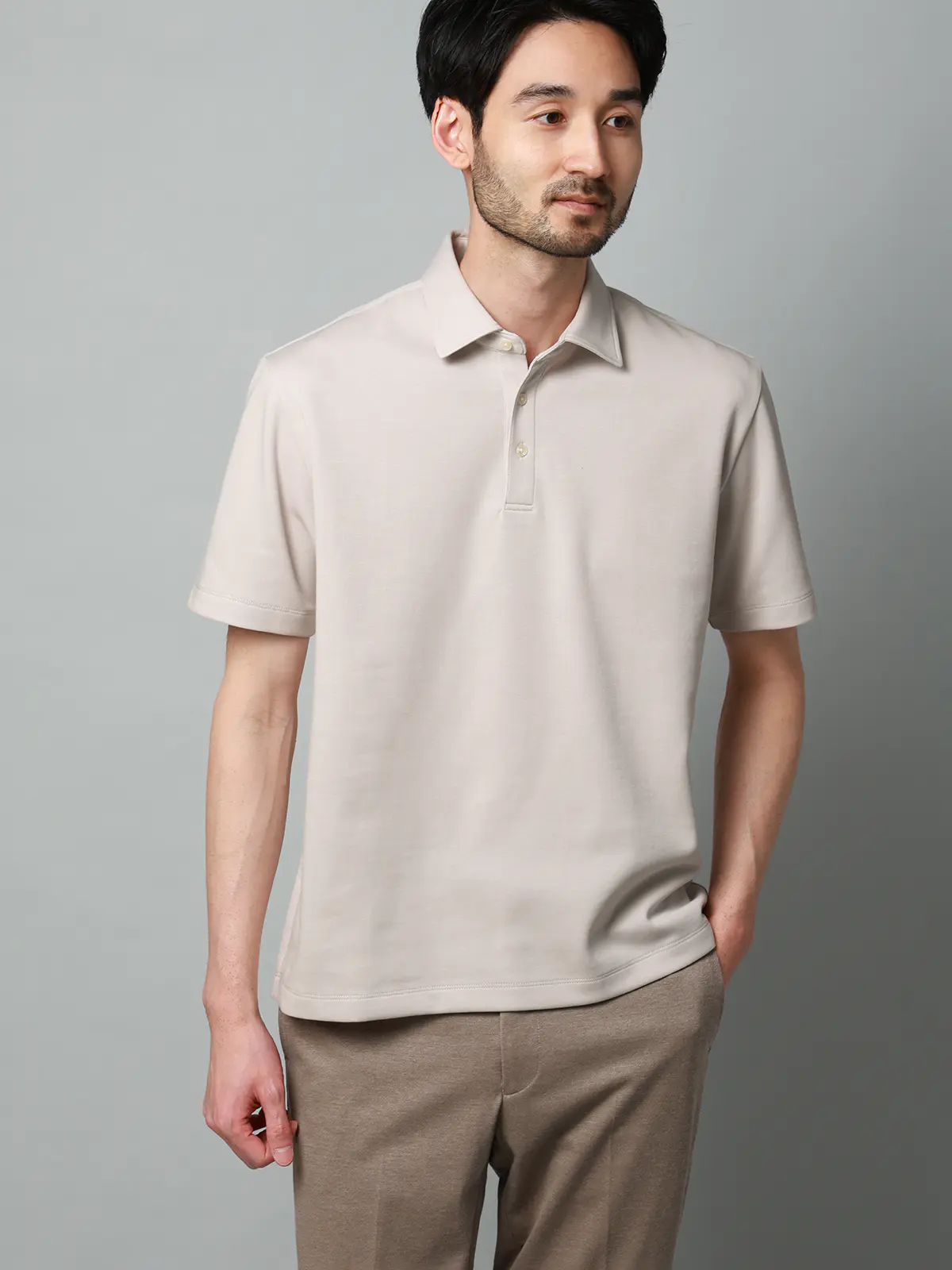 ポロシャツ／半袖／ウォッシャブル／吸水速乾／UVカット／プレーティング天竺／無地 ライトグレー S