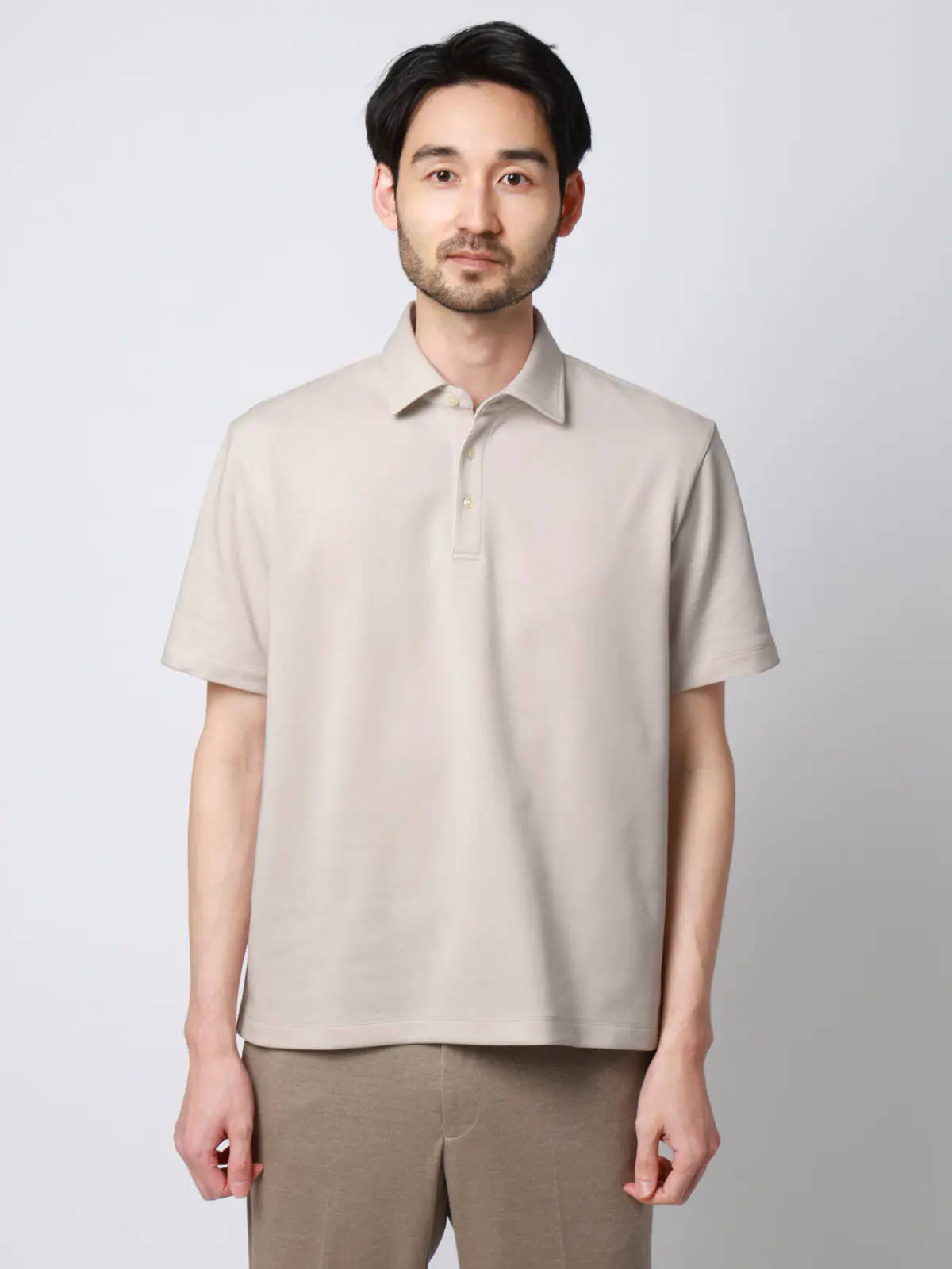 ポロシャツ／半袖／ウォッシャブル／吸水速乾／UVカット／プレーティング天竺／無地 ライトグレー S