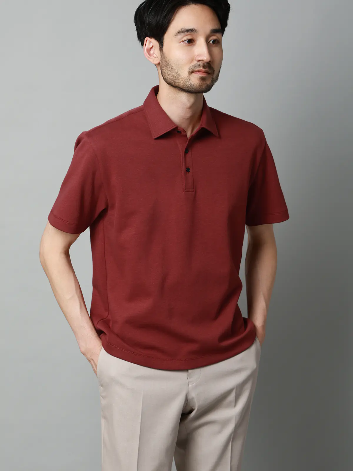 ポロシャツ/半袖/ウォッシャブル/吸水速乾/UVカット/プレーティング天竺/無地 ブラウン S