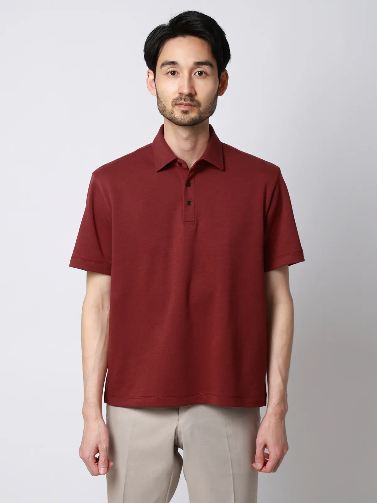 ポロシャツ/半袖/ウォッシャブル/吸水速乾/UVカット/プレーティング天竺/無地 ブラウン S