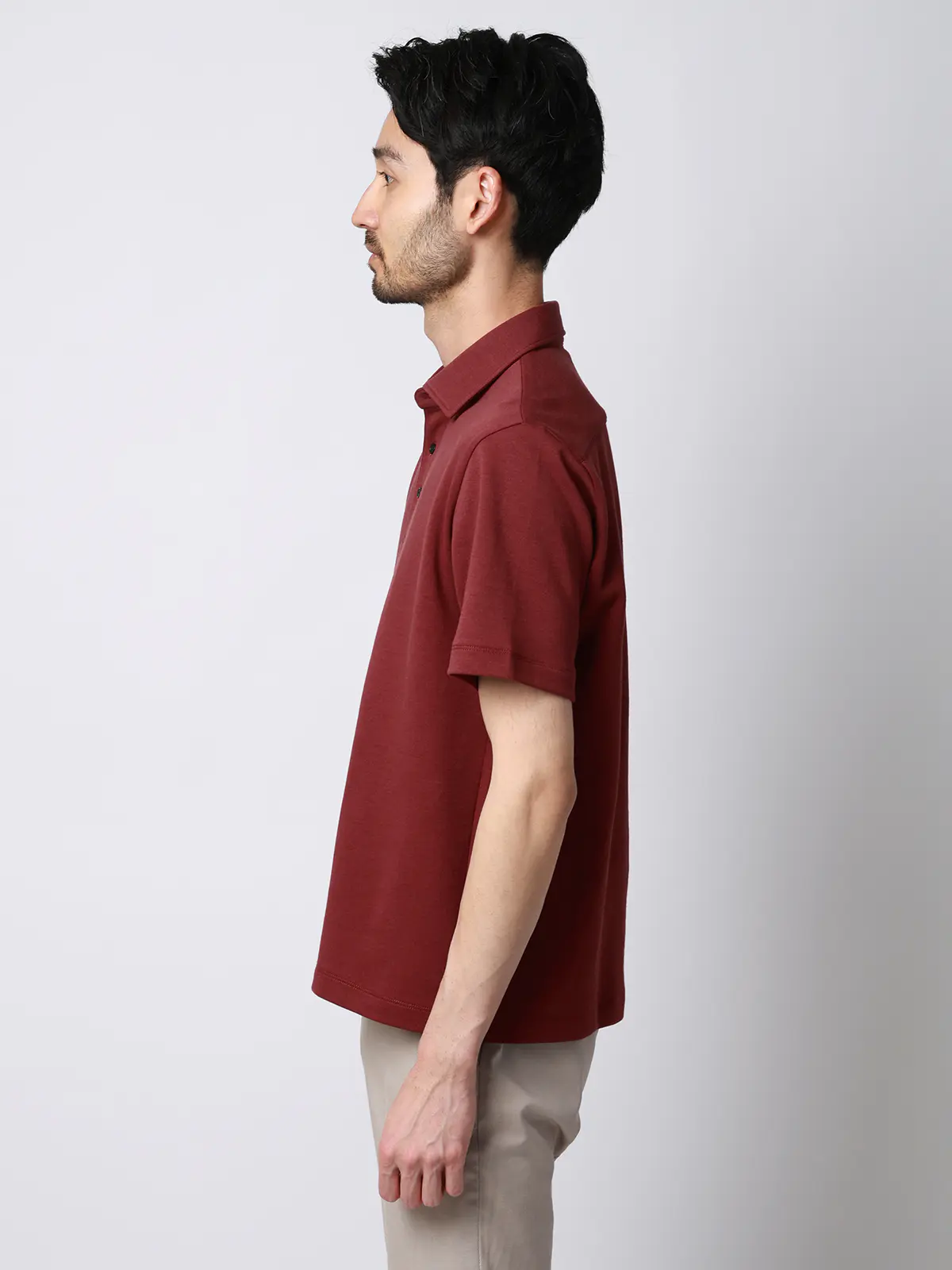 ポロシャツ/半袖/ウォッシャブル/吸水速乾/UVカット/プレーティング天竺/無地 ブラウン S