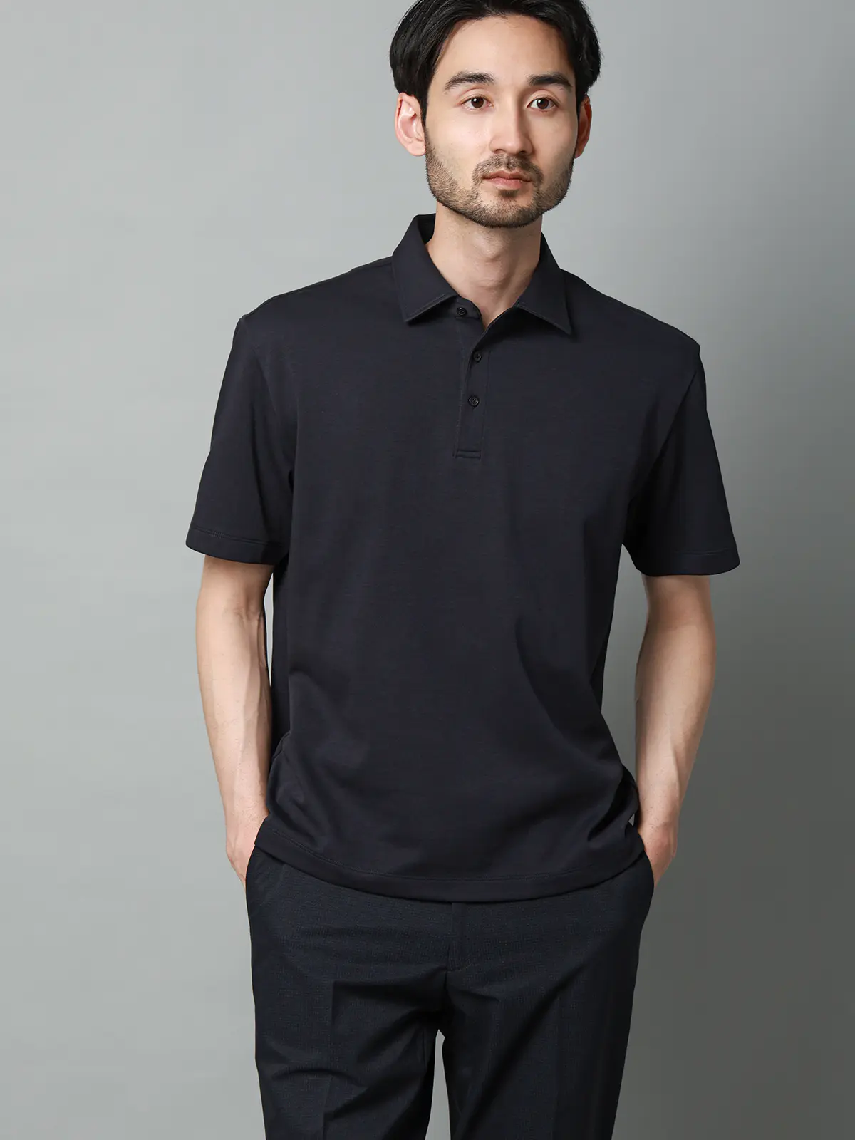 ポロシャツ／半袖／ウォッシャブル／吸水速乾／UVカット／プレーティング天竺／無地 ネイビー S