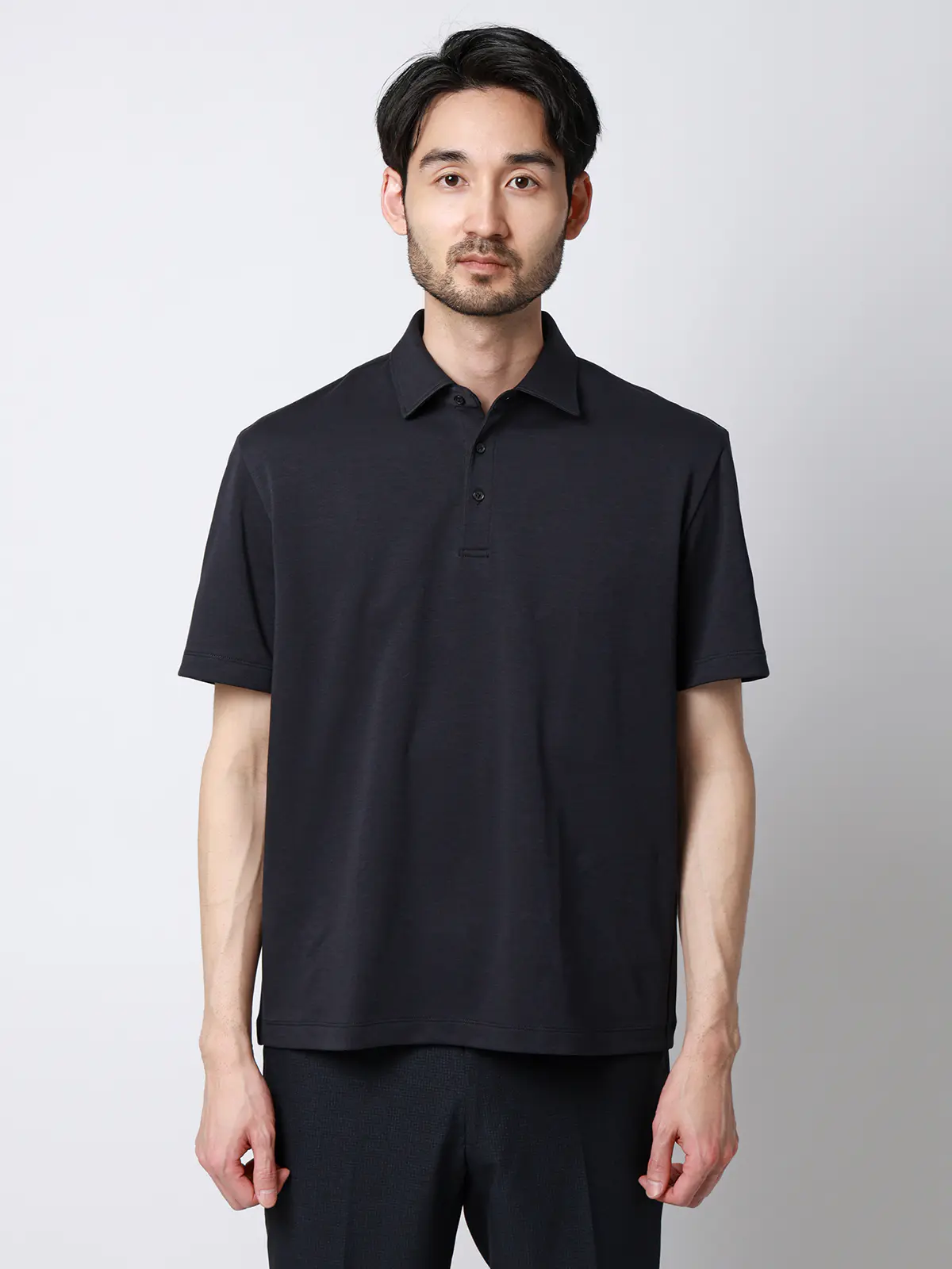 ポロシャツ／半袖／ウォッシャブル／吸水速乾／UVカット／プレーティング天竺／無地 ネイビー S