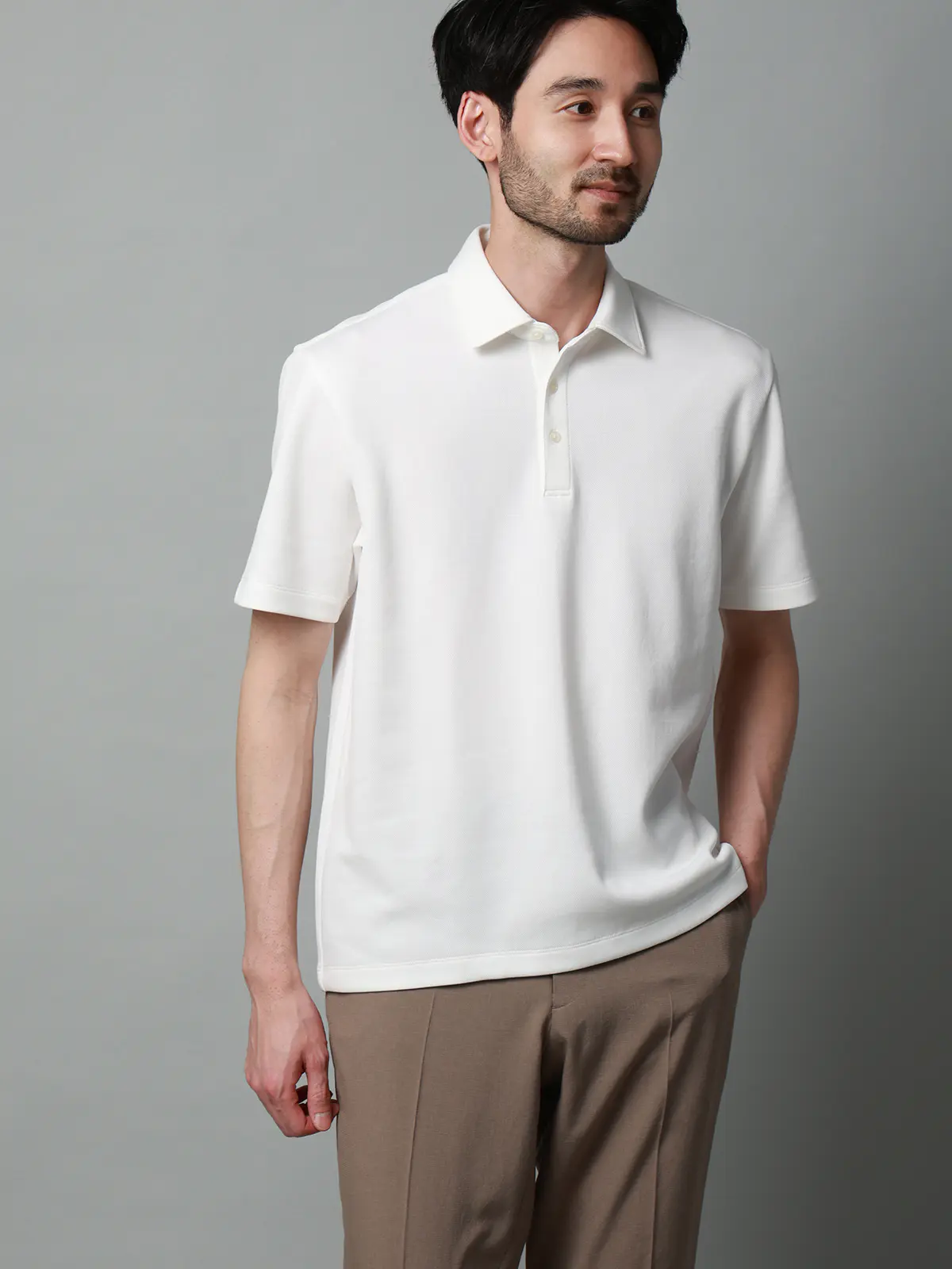 ポロシャツ/半袖/ウォッシャブル/吸水速乾/UVカット/プレーティング鹿の子/無地 ホワイト S