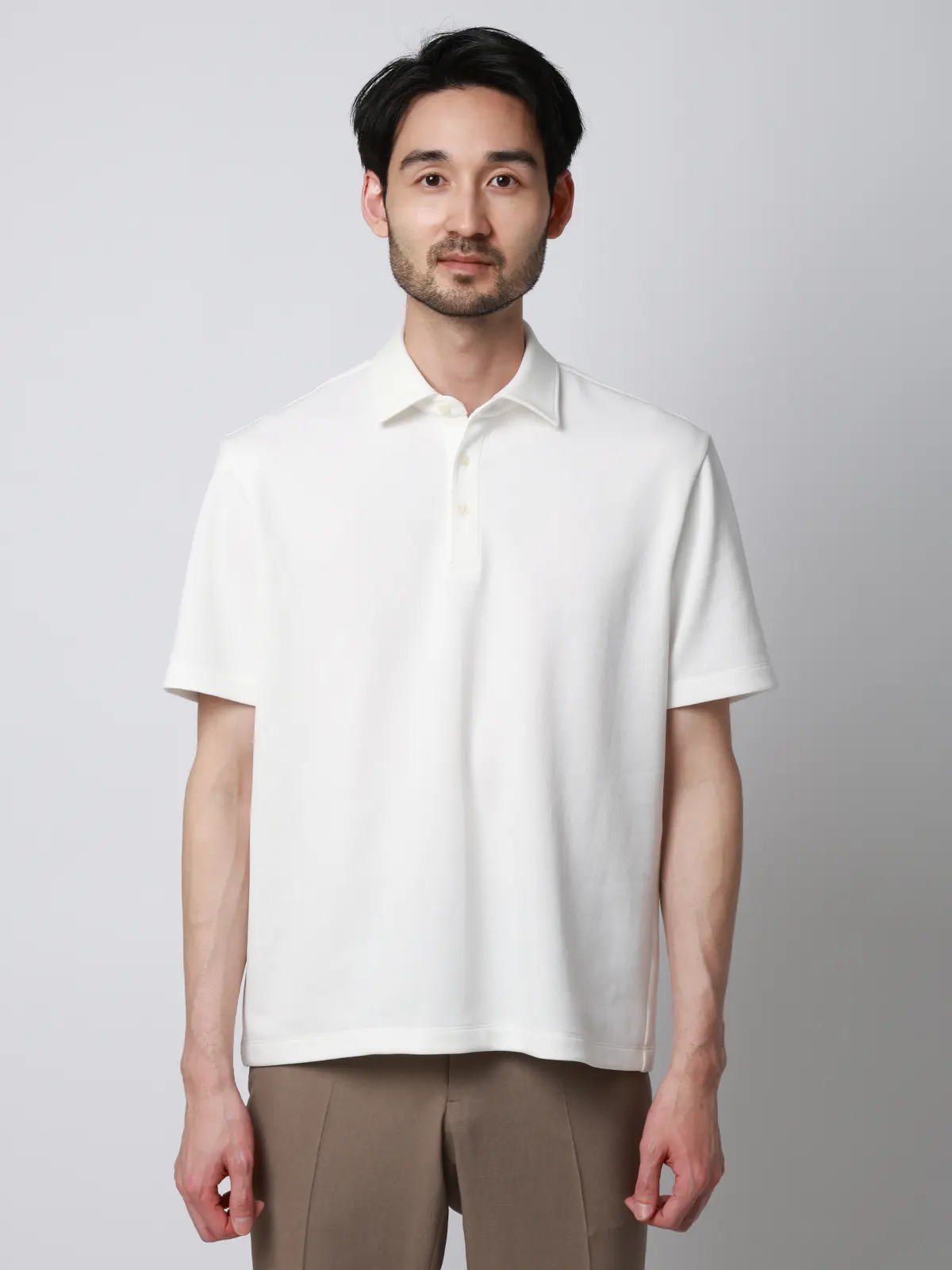 ポロシャツ/半袖/ウォッシャブル/吸水速乾/UVカット/プレーティング鹿の子/無地 ホワイト S