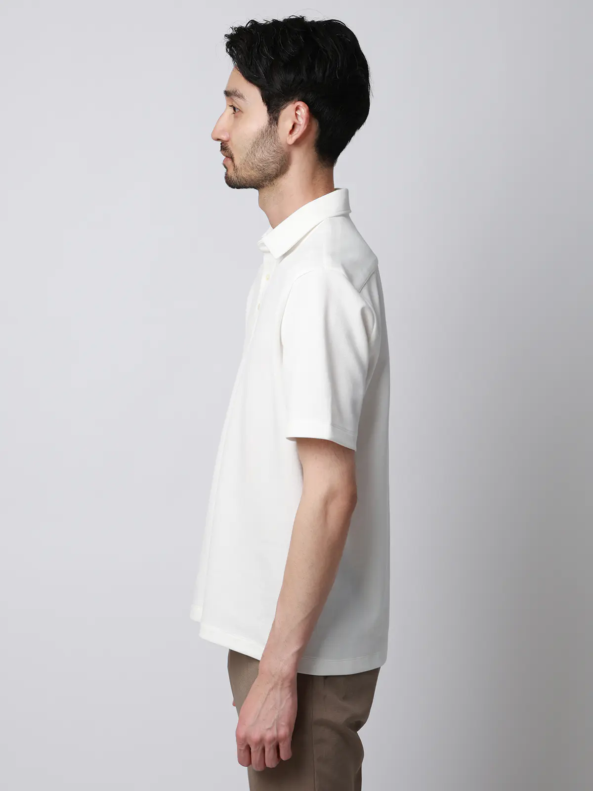 ポロシャツ/半袖/ウォッシャブル/吸水速乾/UVカット/プレーティング鹿の子/無地 ホワイト S