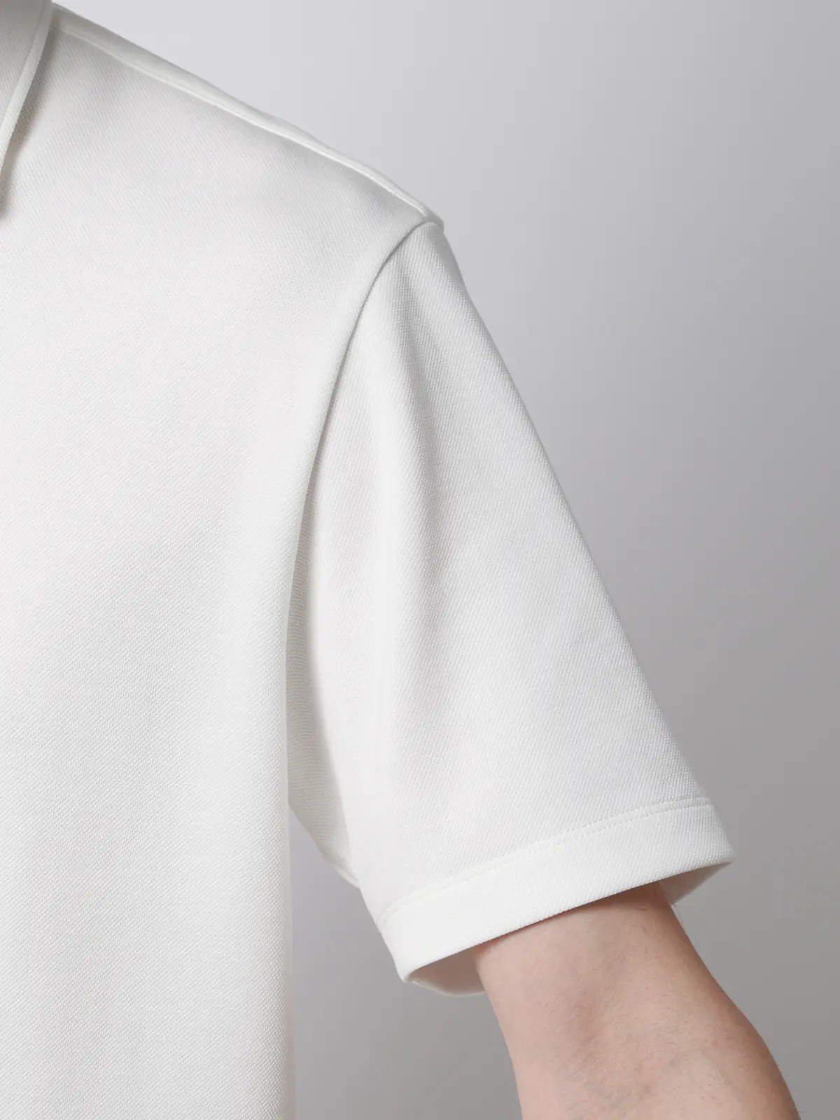 ポロシャツ/半袖/ウォッシャブル/吸水速乾/UVカット/プレーティング鹿の子/無地 ホワイト S