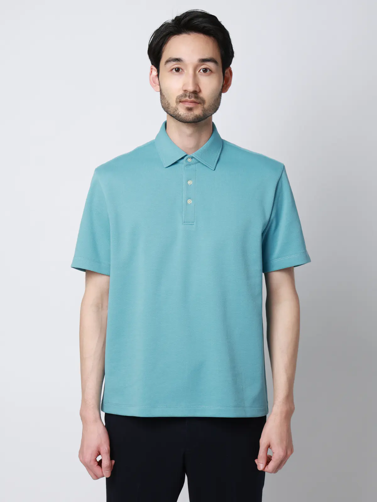 ポロシャツ/半袖/ウォッシャブル/吸水速乾/UVカット/プレーティング鹿の子/無地 ブルー S