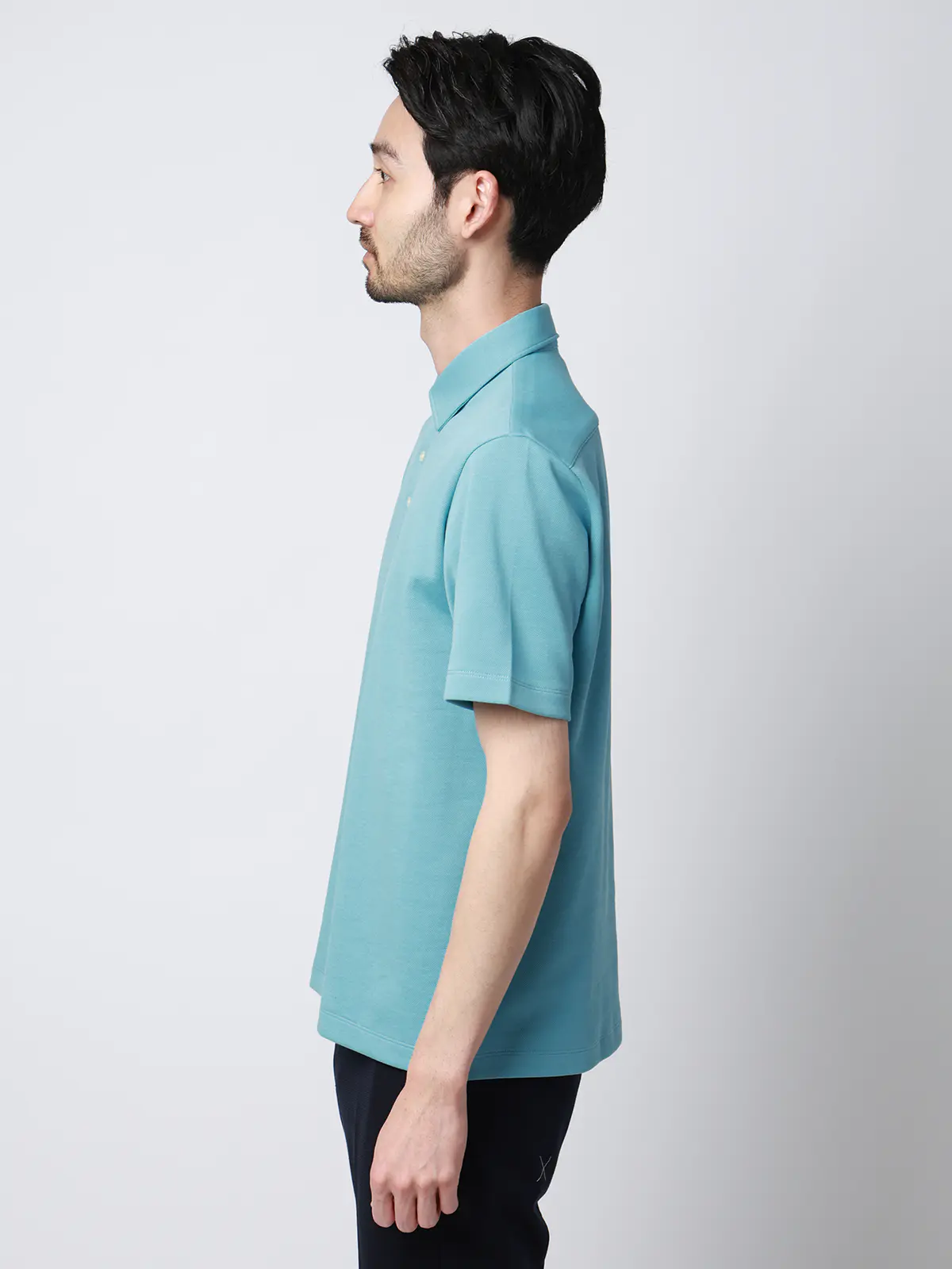 ポロシャツ/半袖/ウォッシャブル/吸水速乾/UVカット/プレーティング鹿の子/無地 ブルー S