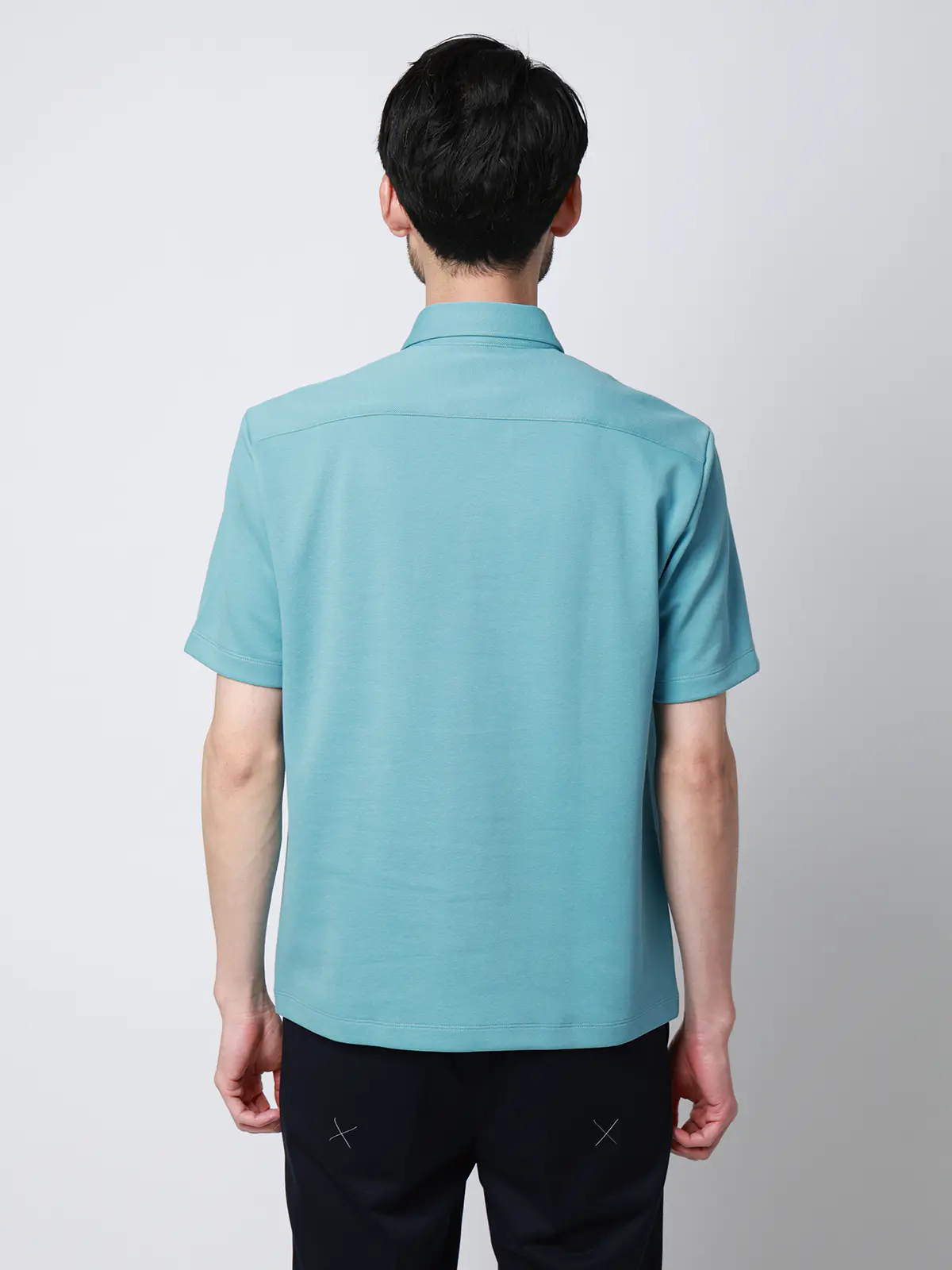 ポロシャツ/半袖/ウォッシャブル/吸水速乾/UVカット/プレーティング鹿の子/無地 ブルー S