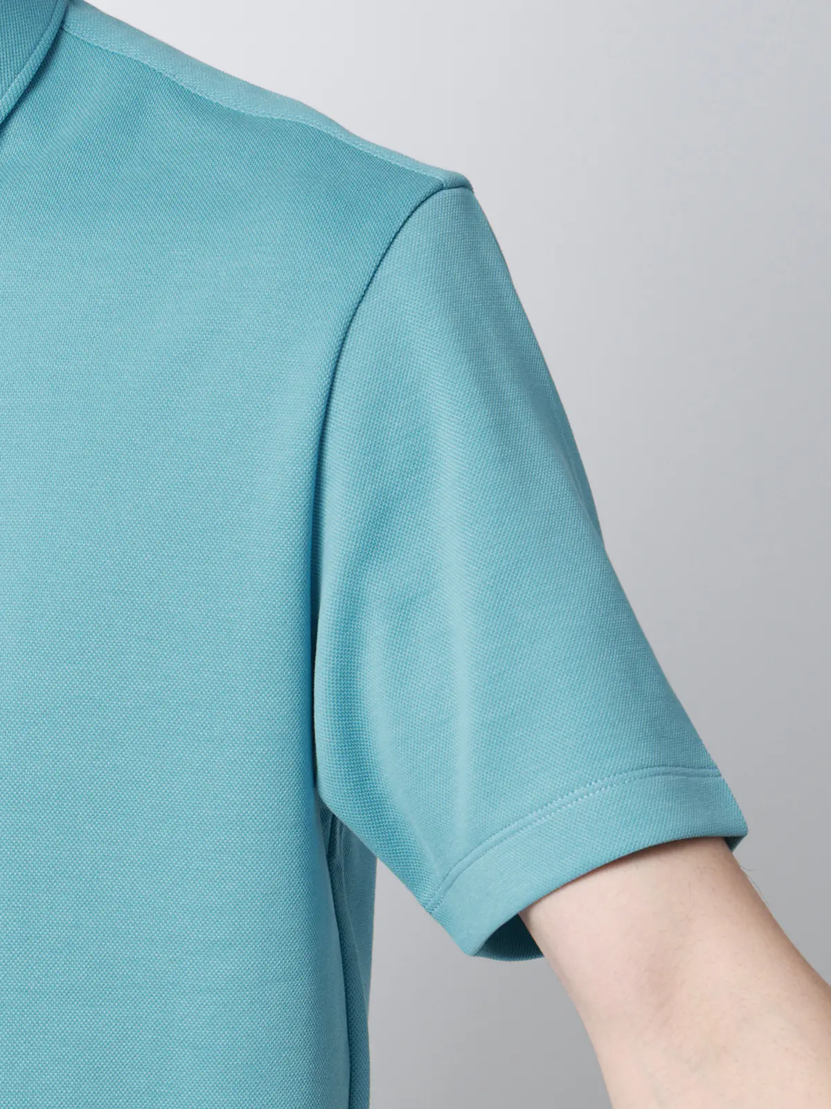 ポロシャツ/半袖/ウォッシャブル/吸水速乾/UVカット/プレーティング鹿の子/無地 ブルー S