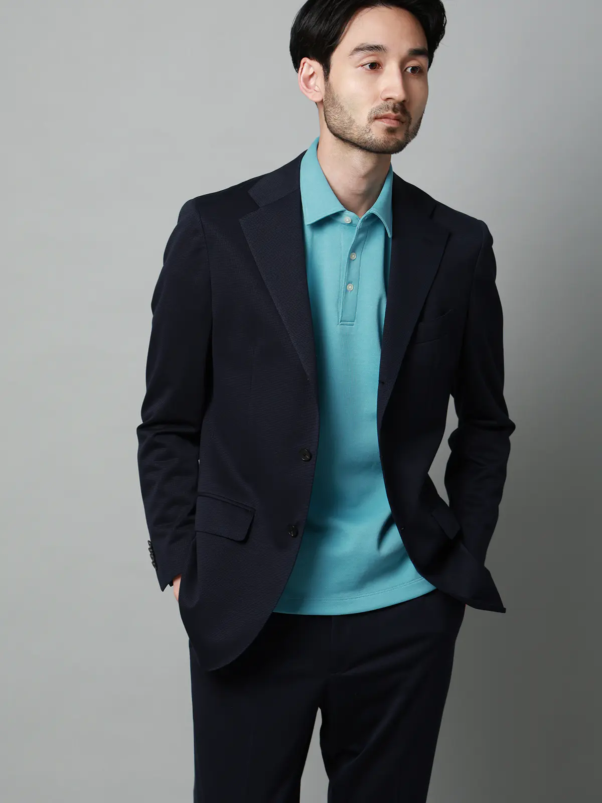 ポロシャツ/半袖/ウォッシャブル/吸水速乾/UVカット/プレーティング鹿の子/無地 ブルー S