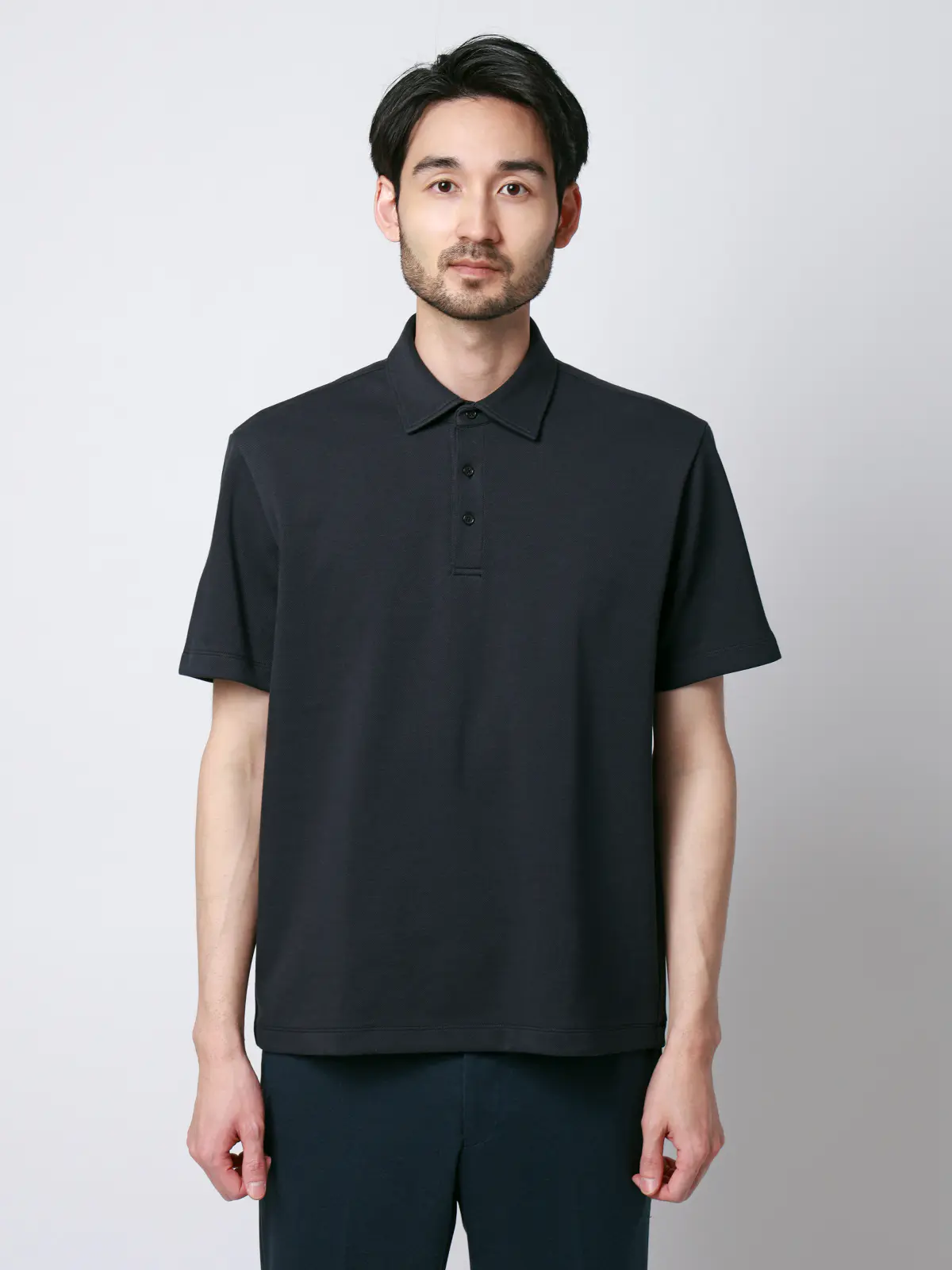 ポロシャツ／半袖／ウォッシャブル／吸水速乾／UVカット／プレーティング鹿の子／無地 ネイビー S