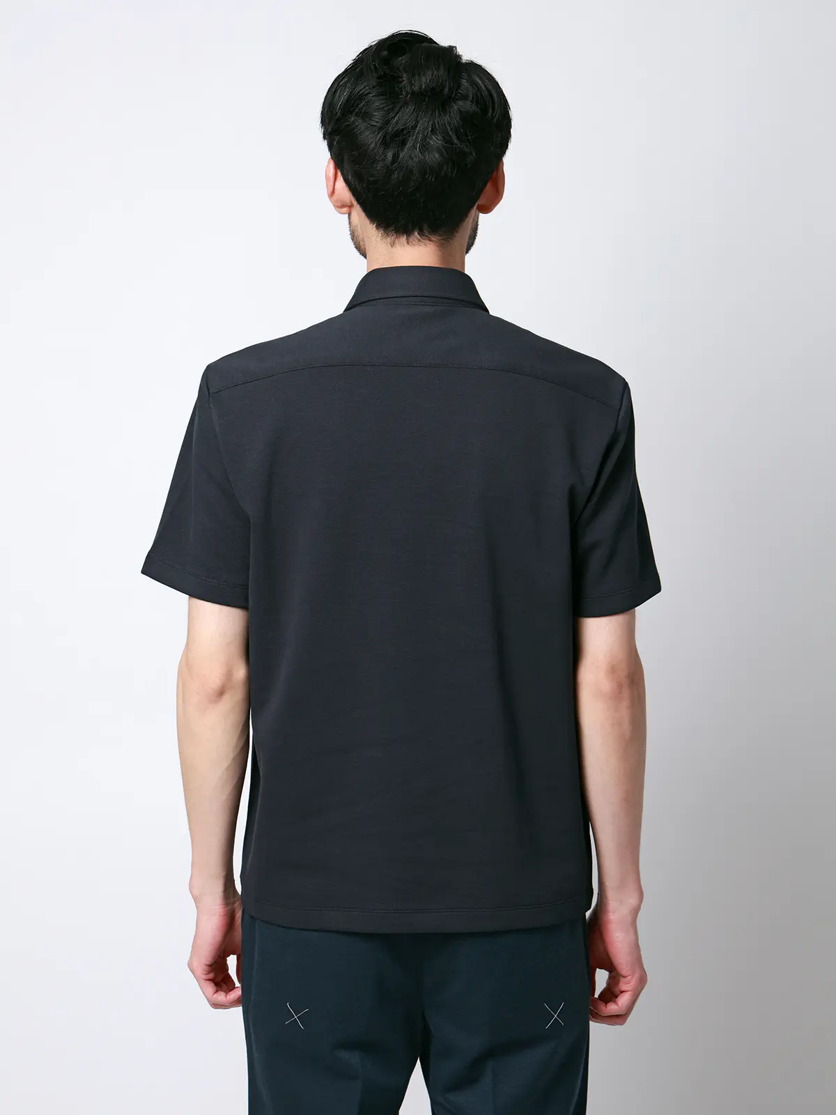 ポロシャツ／半袖／ウォッシャブル／吸水速乾／UVカット／プレーティング鹿の子／無地 ネイビー S