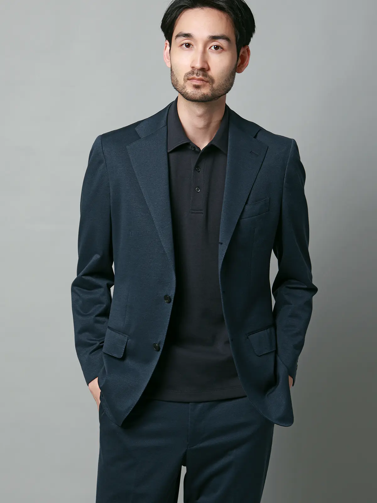 ポロシャツ／半袖／ウォッシャブル／吸水速乾／UVカット／プレーティング鹿の子／無地 ネイビー S