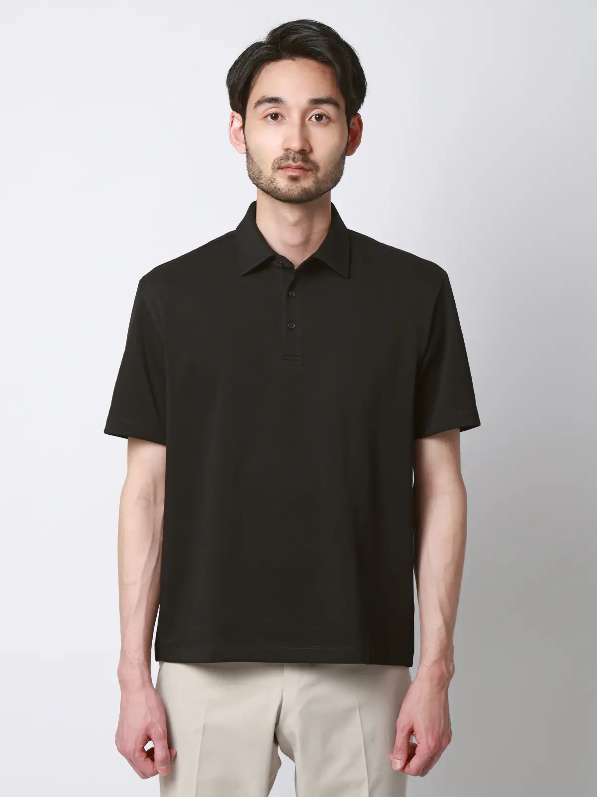 ポロシャツ／半袖／ウォッシャブル／吸水速乾／UVカット／プレーティング鹿の子／無地 ブラック S