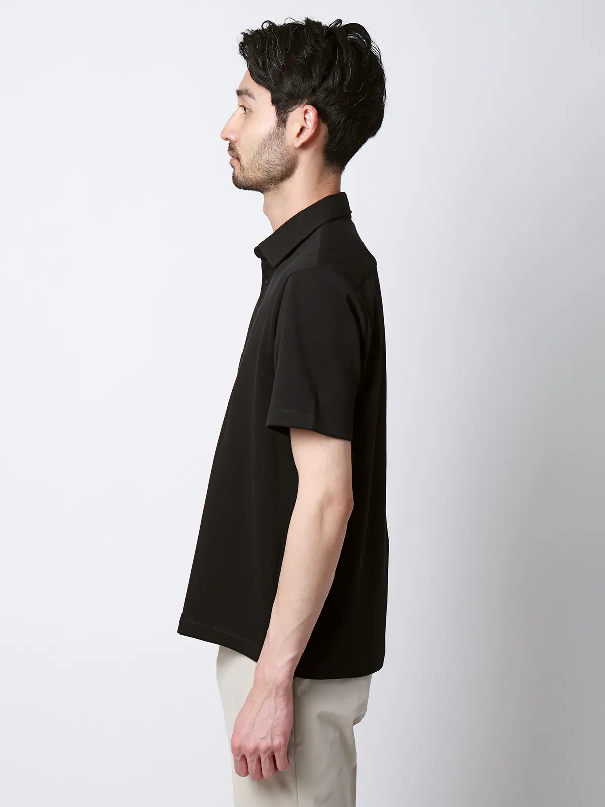 ポロシャツ／半袖／ウォッシャブル／吸水速乾／UVカット／プレーティング鹿の子／無地 ブラック S