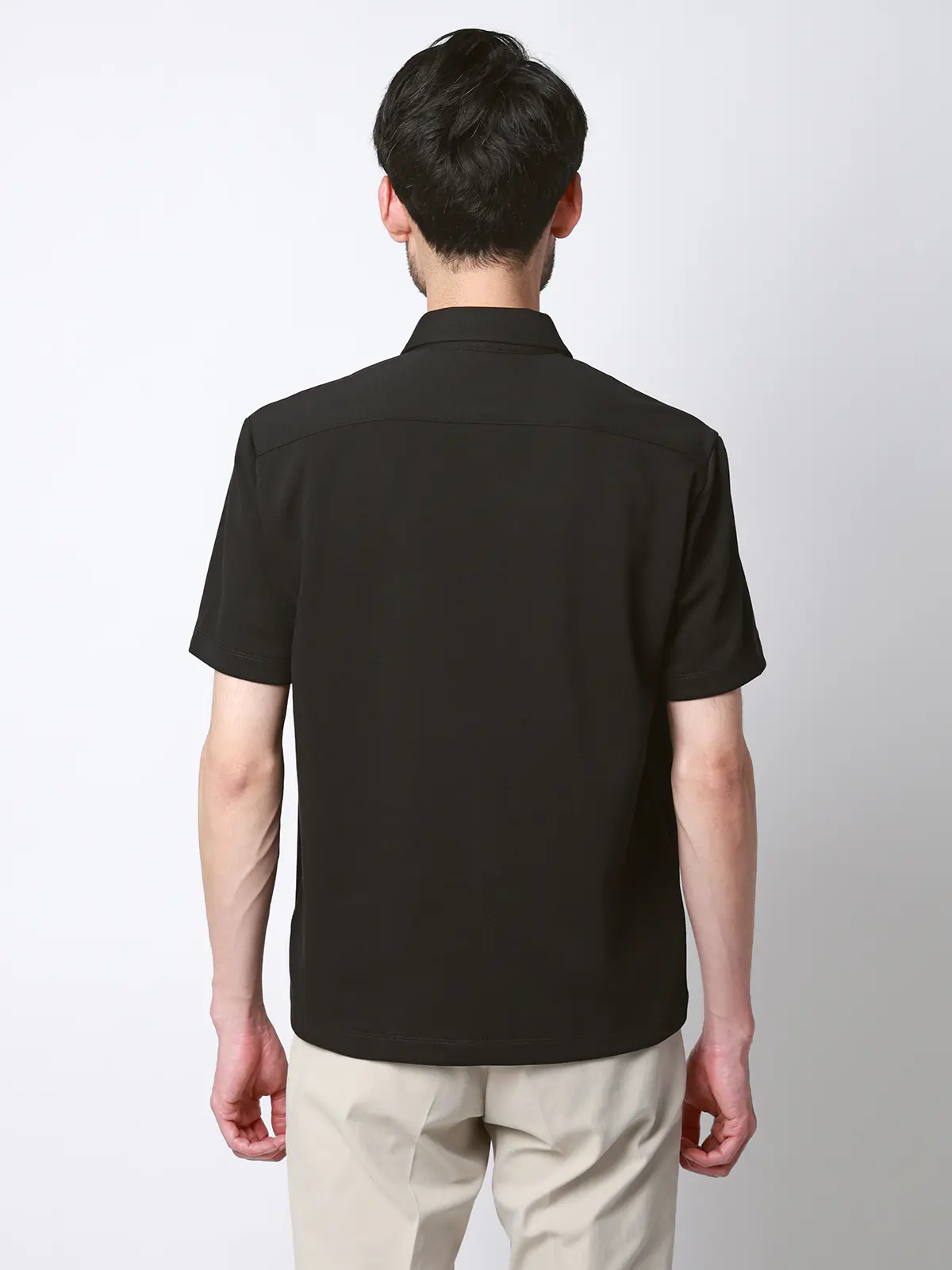 ポロシャツ／半袖／ウォッシャブル／吸水速乾／UVカット／プレーティング鹿の子／無地 ブラック S