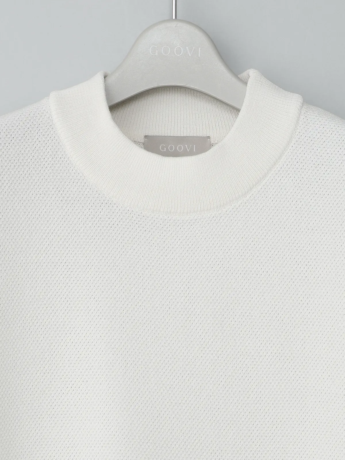 GOOVI／モックネックニット／半袖／ウォッシャブル／和紙ブレンドプレーティング／無地 ホワイト 1