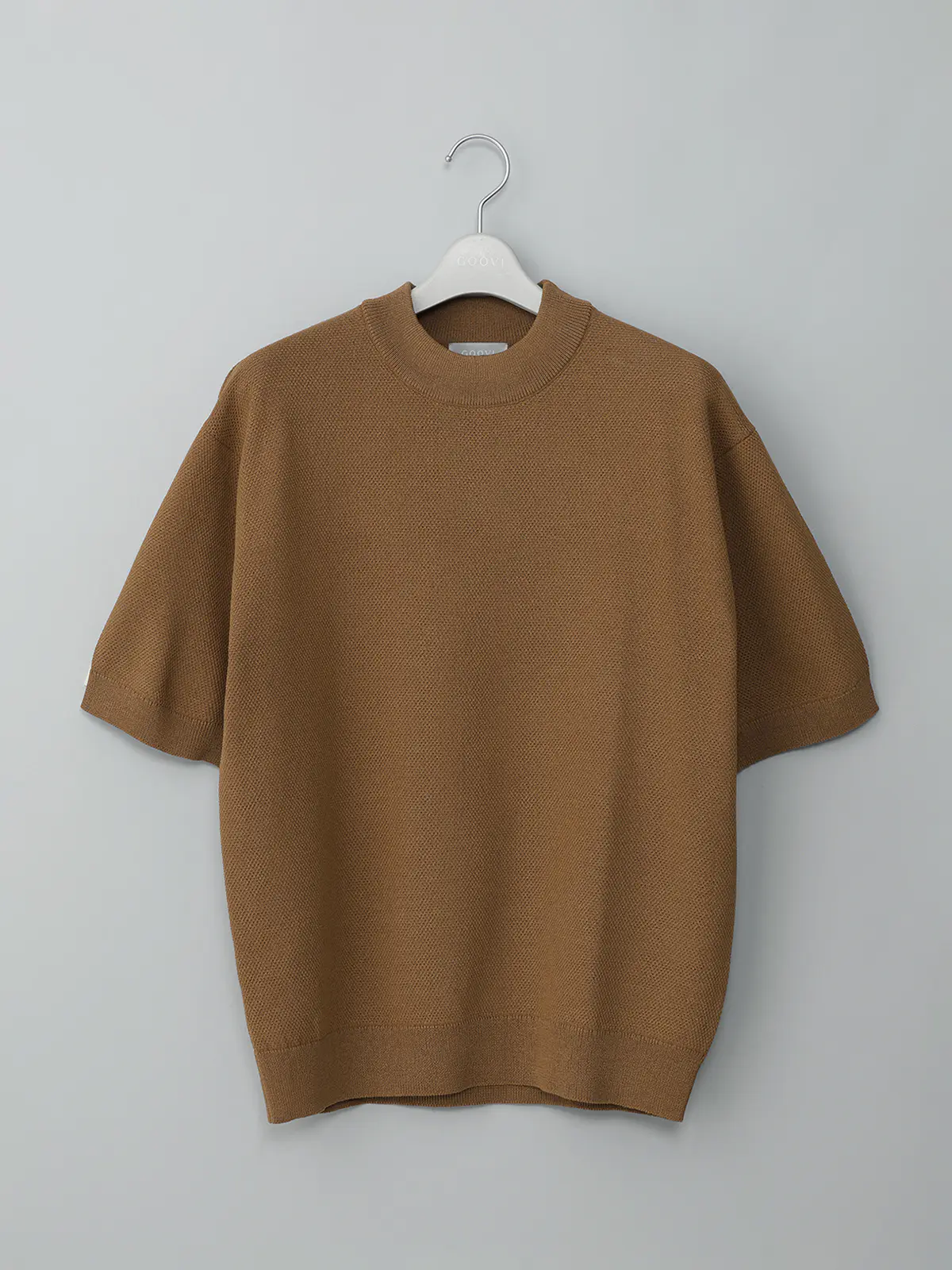 GOOVI／モックネックニット／半袖／ウォッシャブル／和紙ブレンドプレーティング／無地 キャメル 1