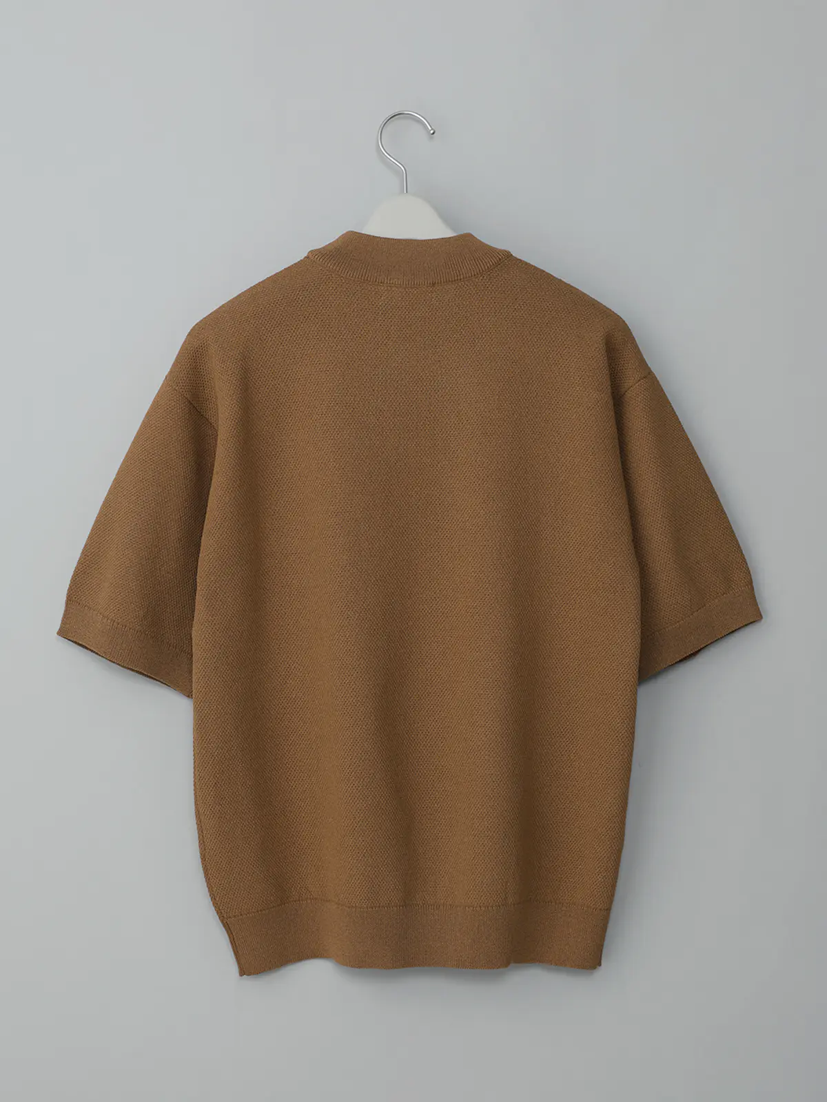 GOOVI／モックネックニット／半袖／ウォッシャブル／和紙ブレンドプレーティング／無地 キャメル 1