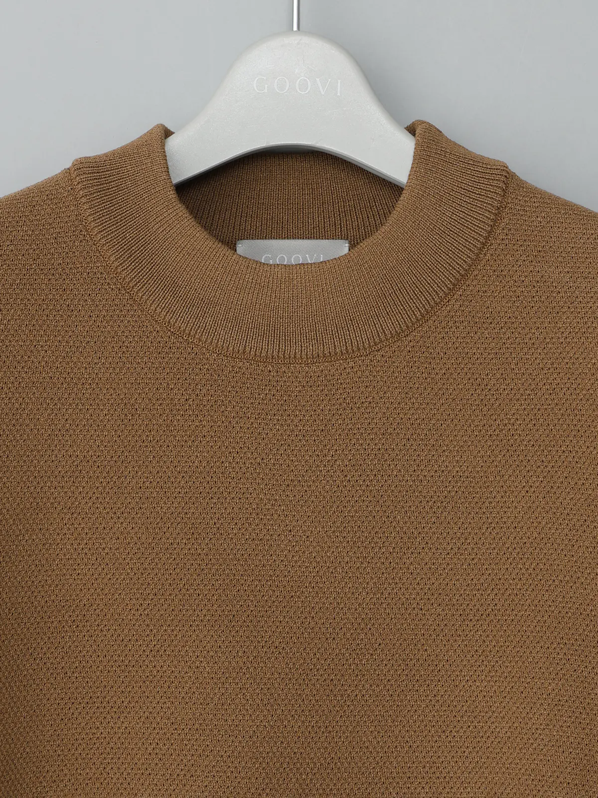 GOOVI／モックネックニット／半袖／ウォッシャブル／和紙ブレンドプレーティング／無地 キャメル 1