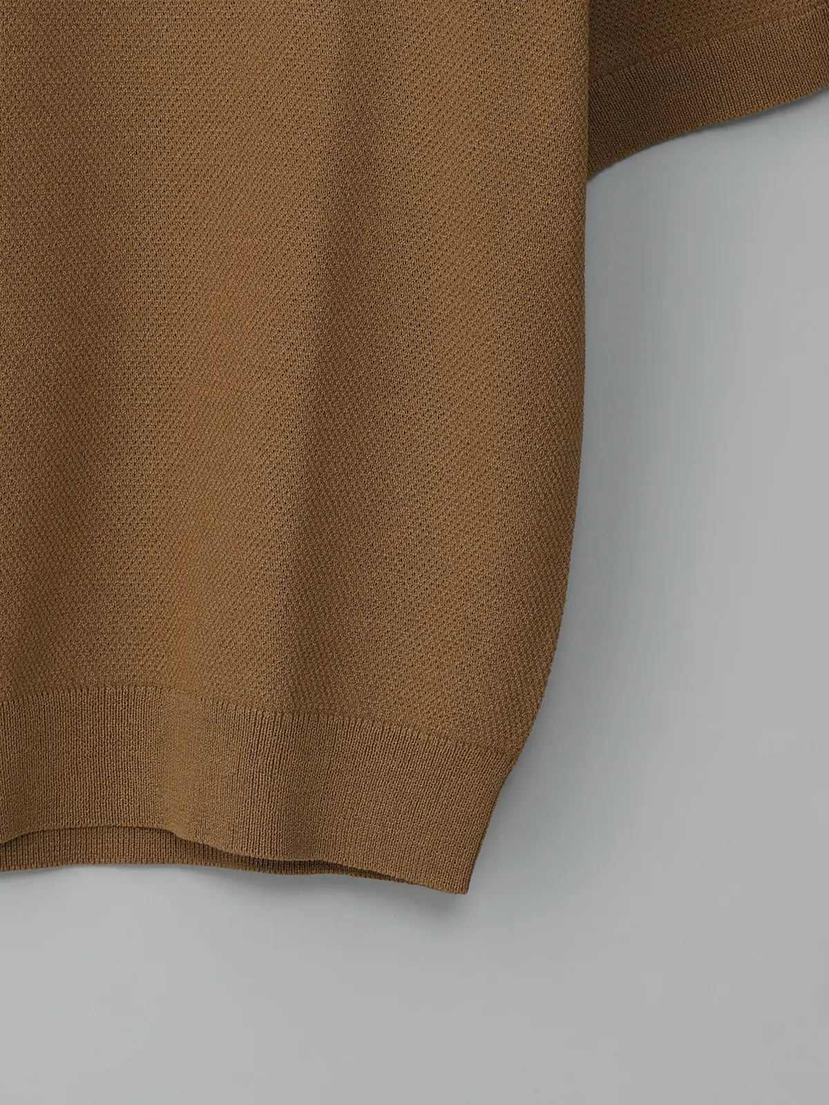 GOOVI／モックネックニット／半袖／ウォッシャブル／和紙ブレンドプレーティング／無地 キャメル 1