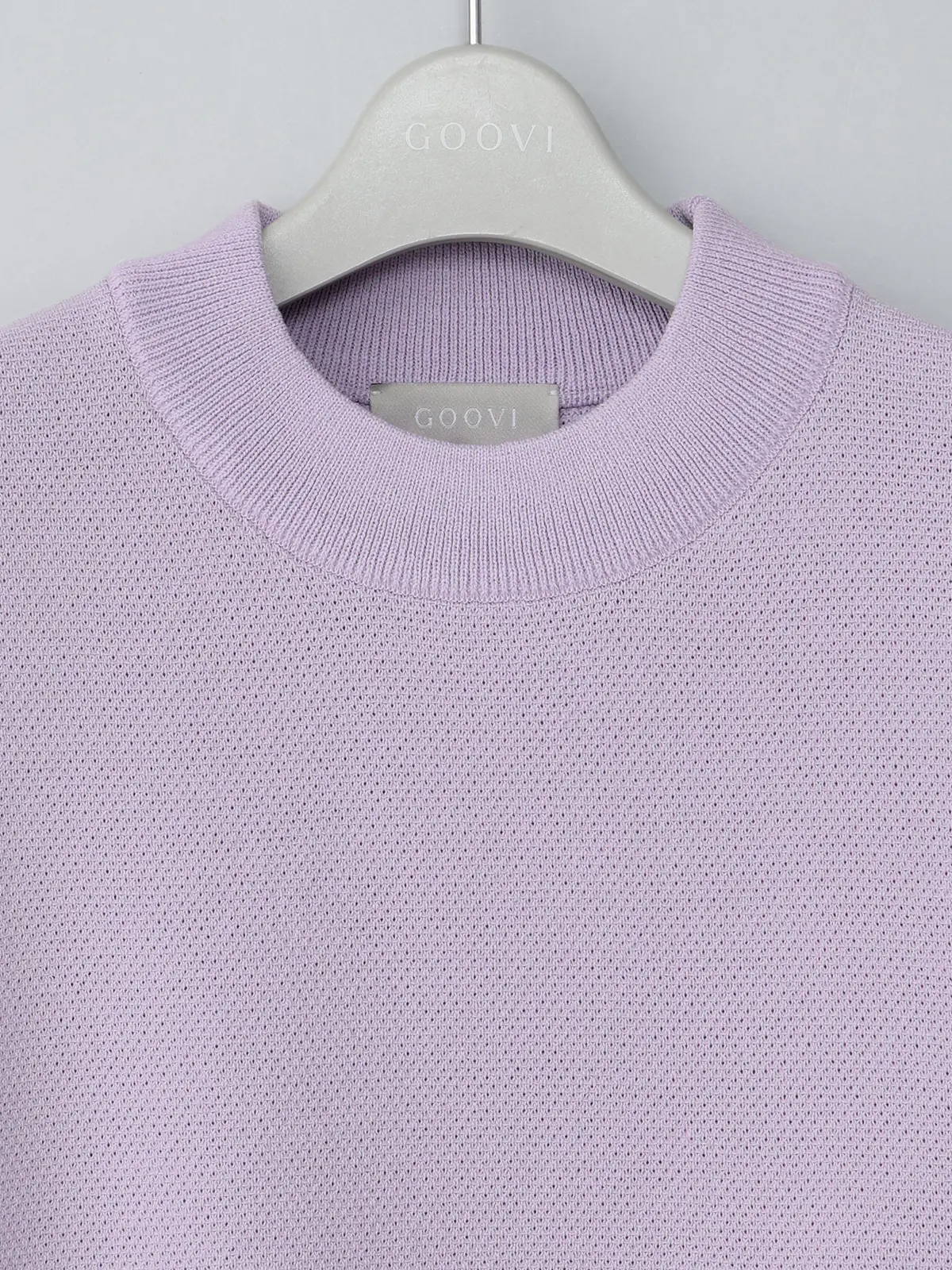 GOOVI／モックネックニット／半袖／ウォッシャブル／和紙ブレンドプレーティング／無地 ラベンダー 1