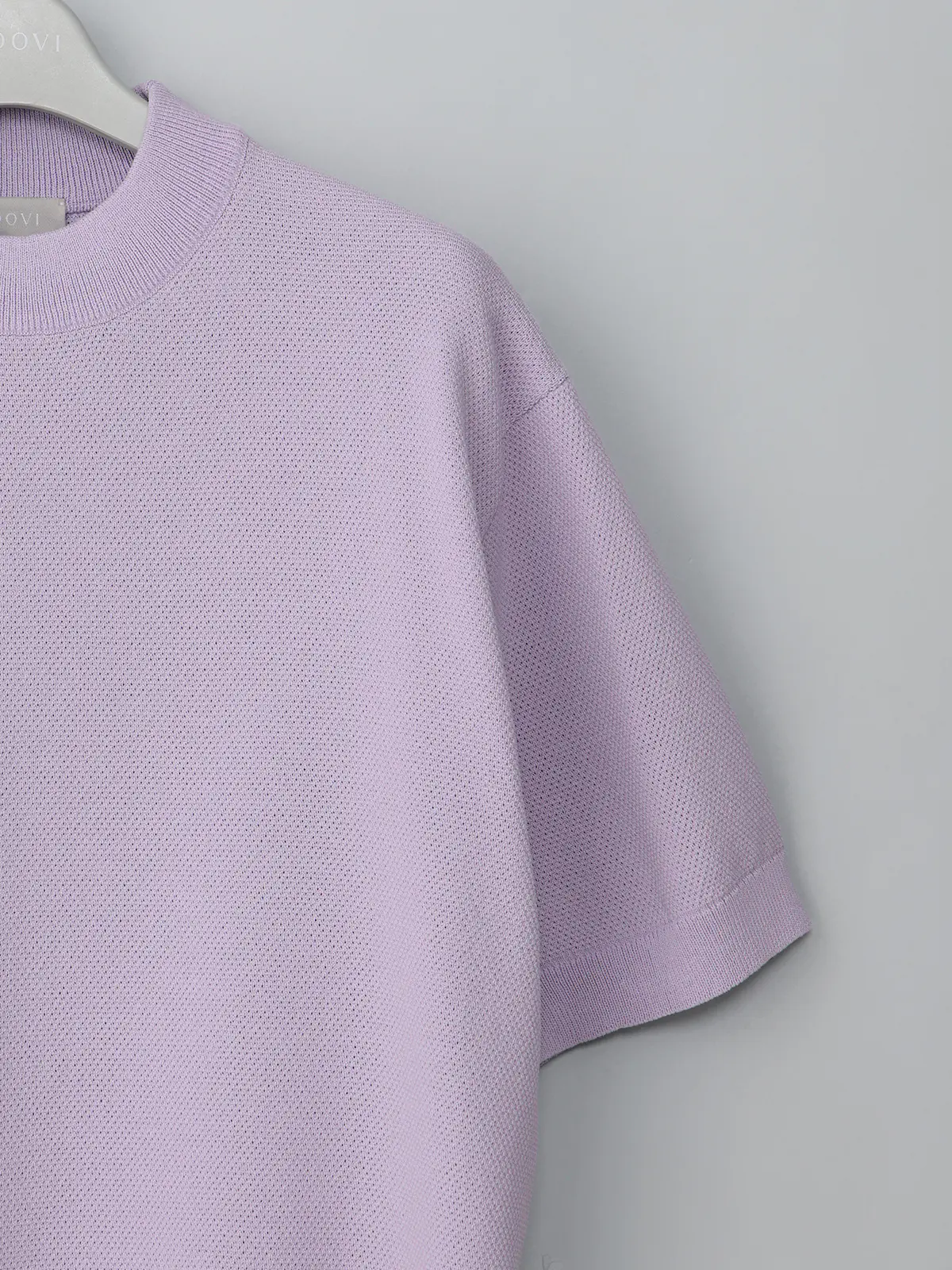 GOOVI／モックネックニット／半袖／ウォッシャブル／和紙ブレンドプレーティング／無地 ラベンダー 1