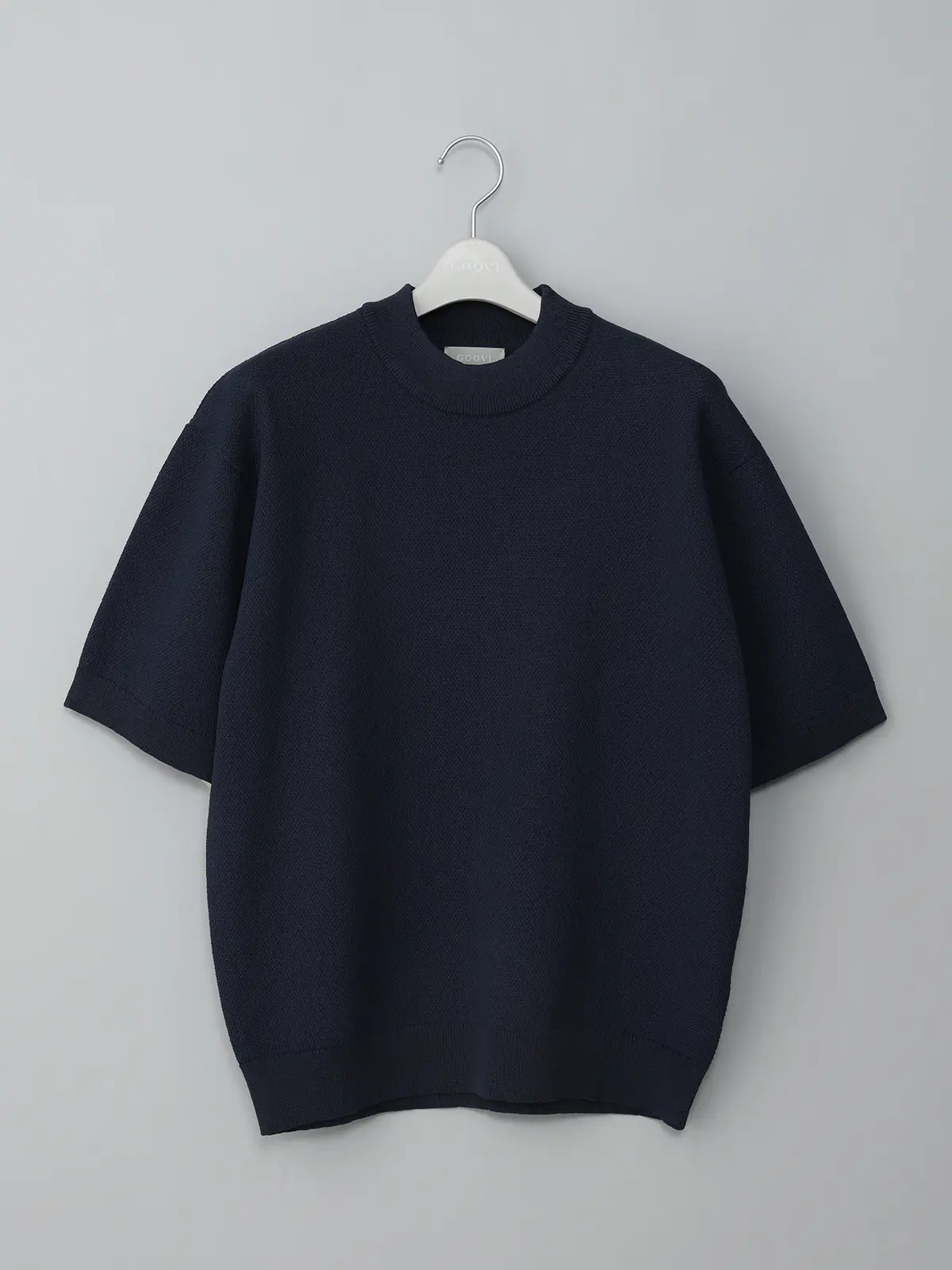 GOOVI／モックネックニット／半袖／ウォッシャブル／和紙ブレンドプレーティング／無地 ネイビー 1