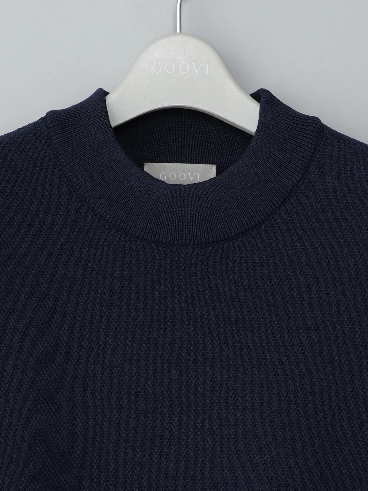 GOOVI／モックネックニット／半袖／ウォッシャブル／和紙ブレンドプレーティング／無地 ネイビー 1