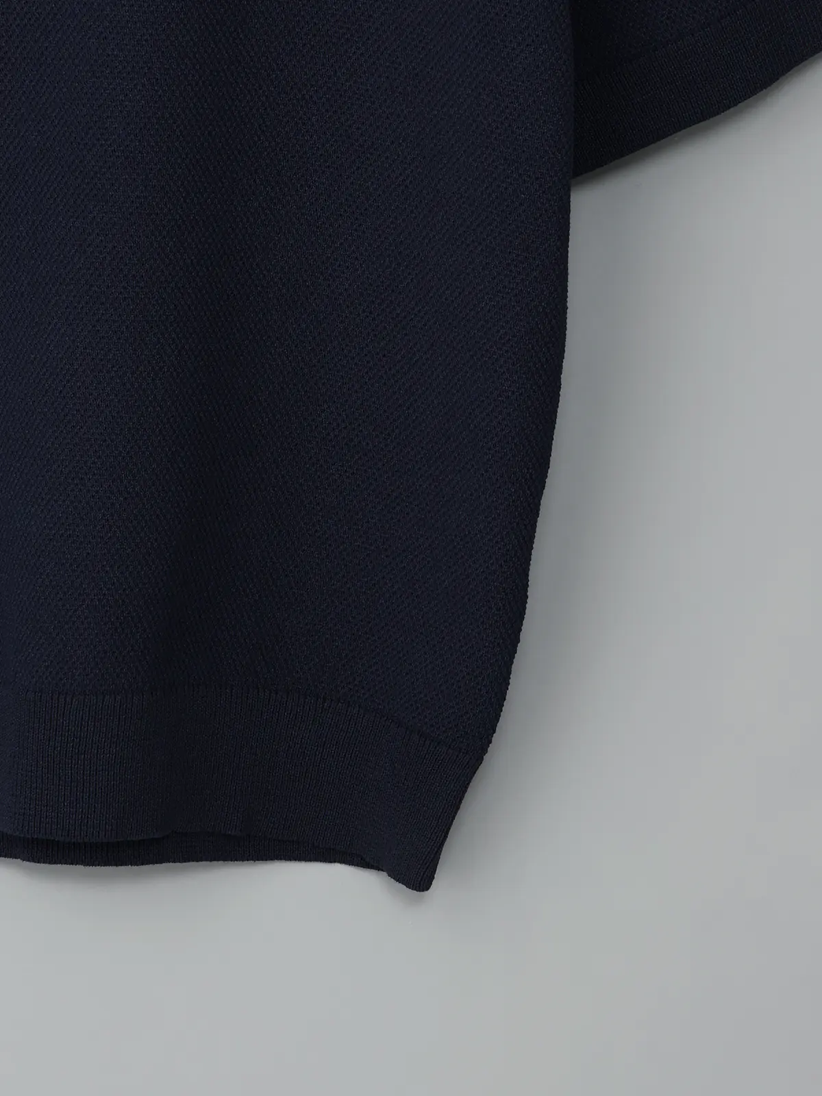 GOOVI／モックネックニット／半袖／ウォッシャブル／和紙ブレンドプレーティング／無地 ネイビー 1