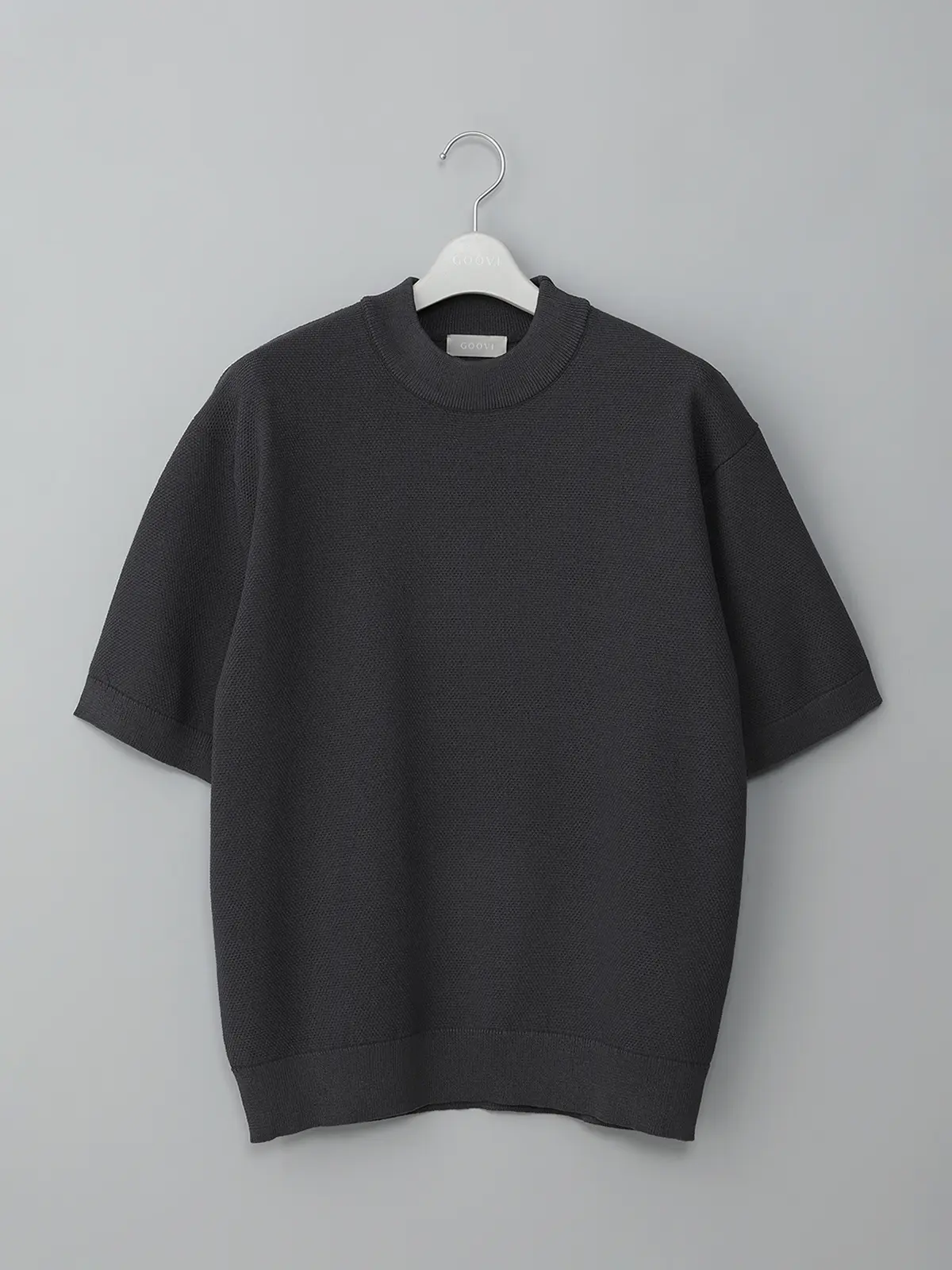 GOOVI／モックネックニット／半袖／ウォッシャブル／和紙ブレンドプレーティング／無地 グレー 1