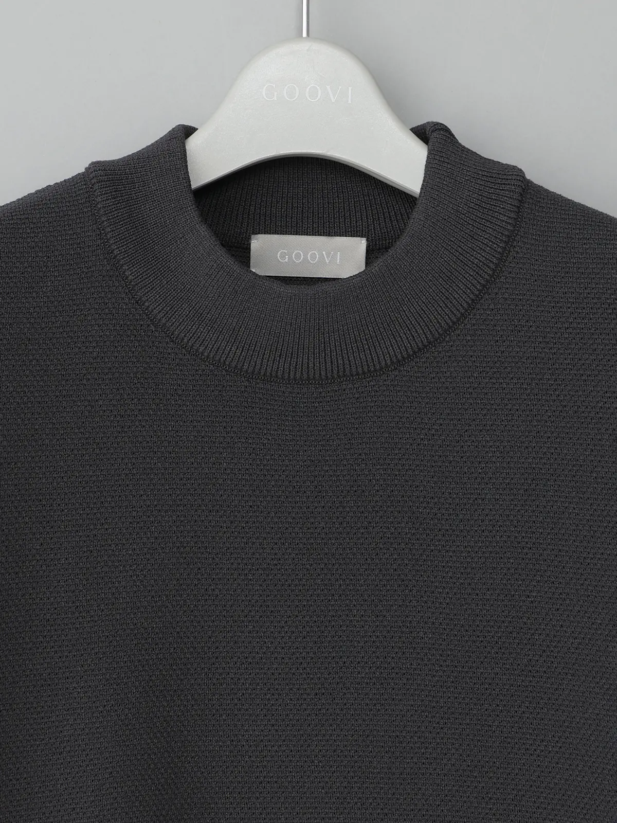 GOOVI／モックネックニット／半袖／ウォッシャブル／和紙ブレンドプレーティング／無地 グレー 1