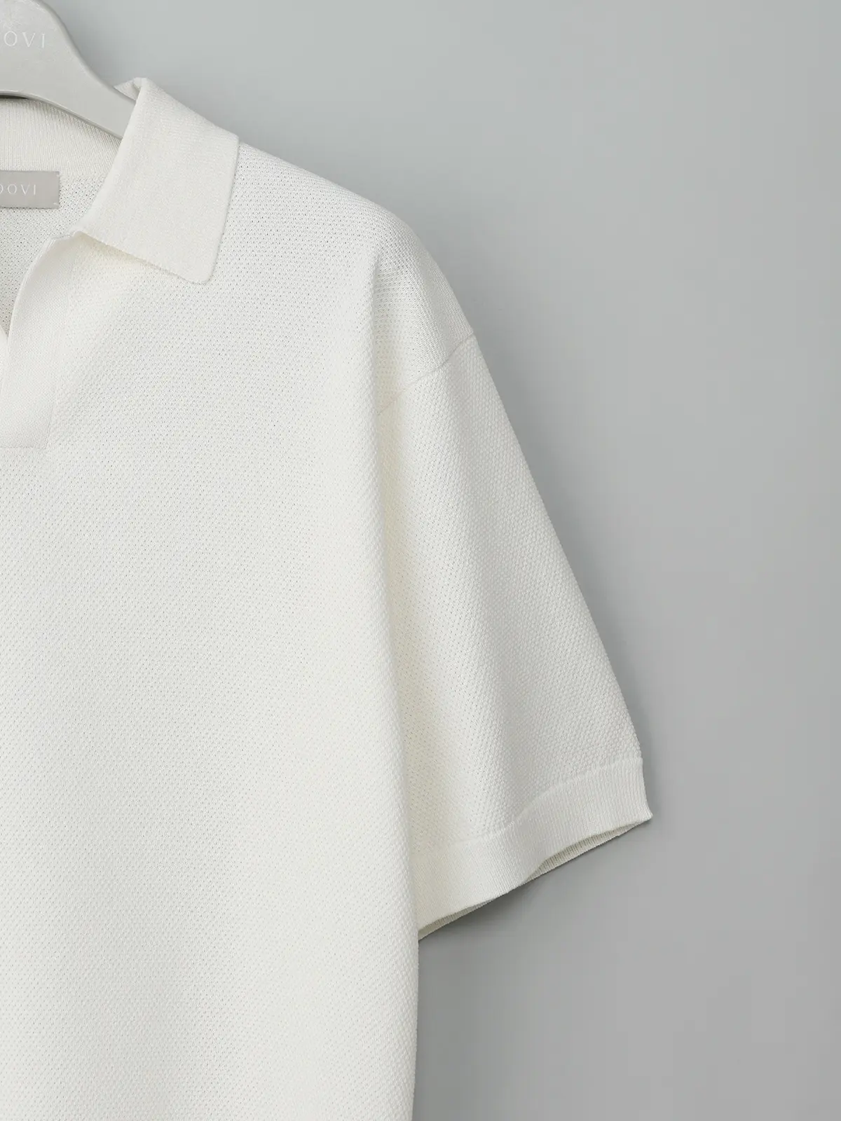 GOOVI／スキッパーポロニット／半袖／ウォッシャブル／和紙ブレンドプレーティング／無地 ホワイト 1