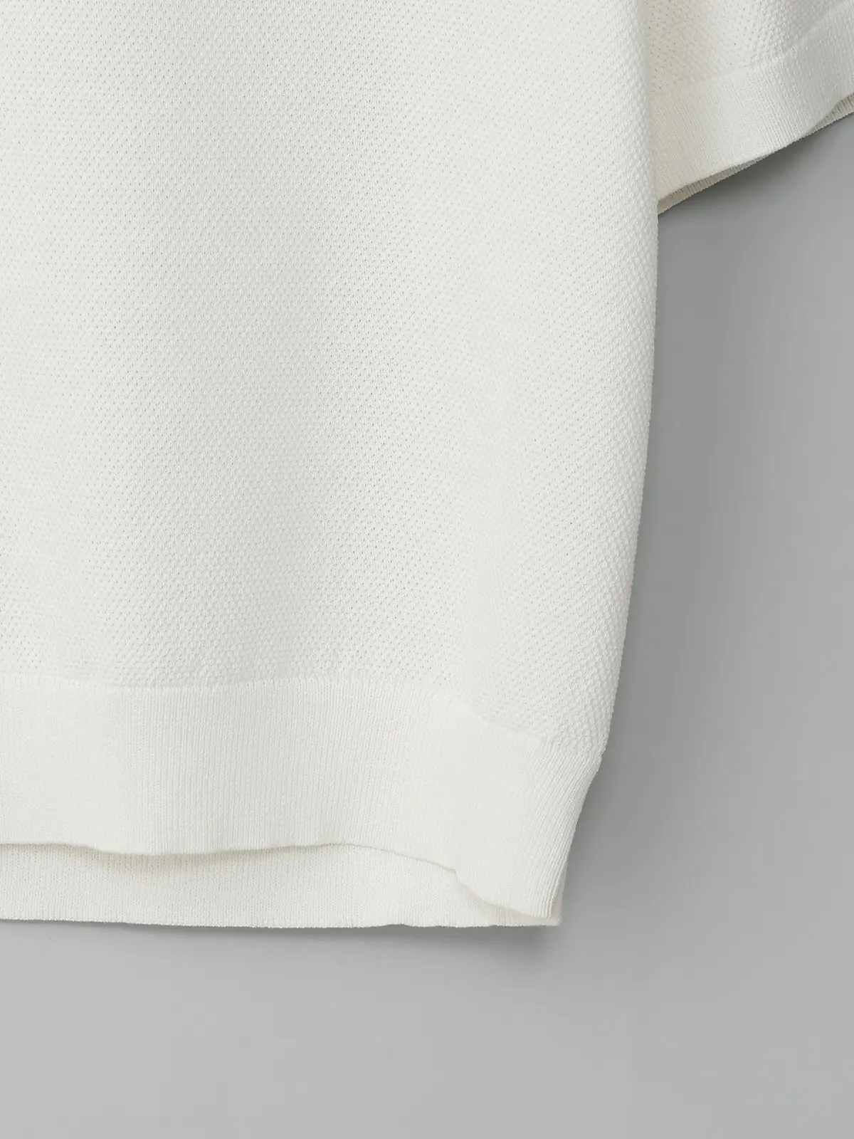 GOOVI／スキッパーポロニット／半袖／ウォッシャブル／和紙ブレンドプレーティング／無地 ホワイト 1